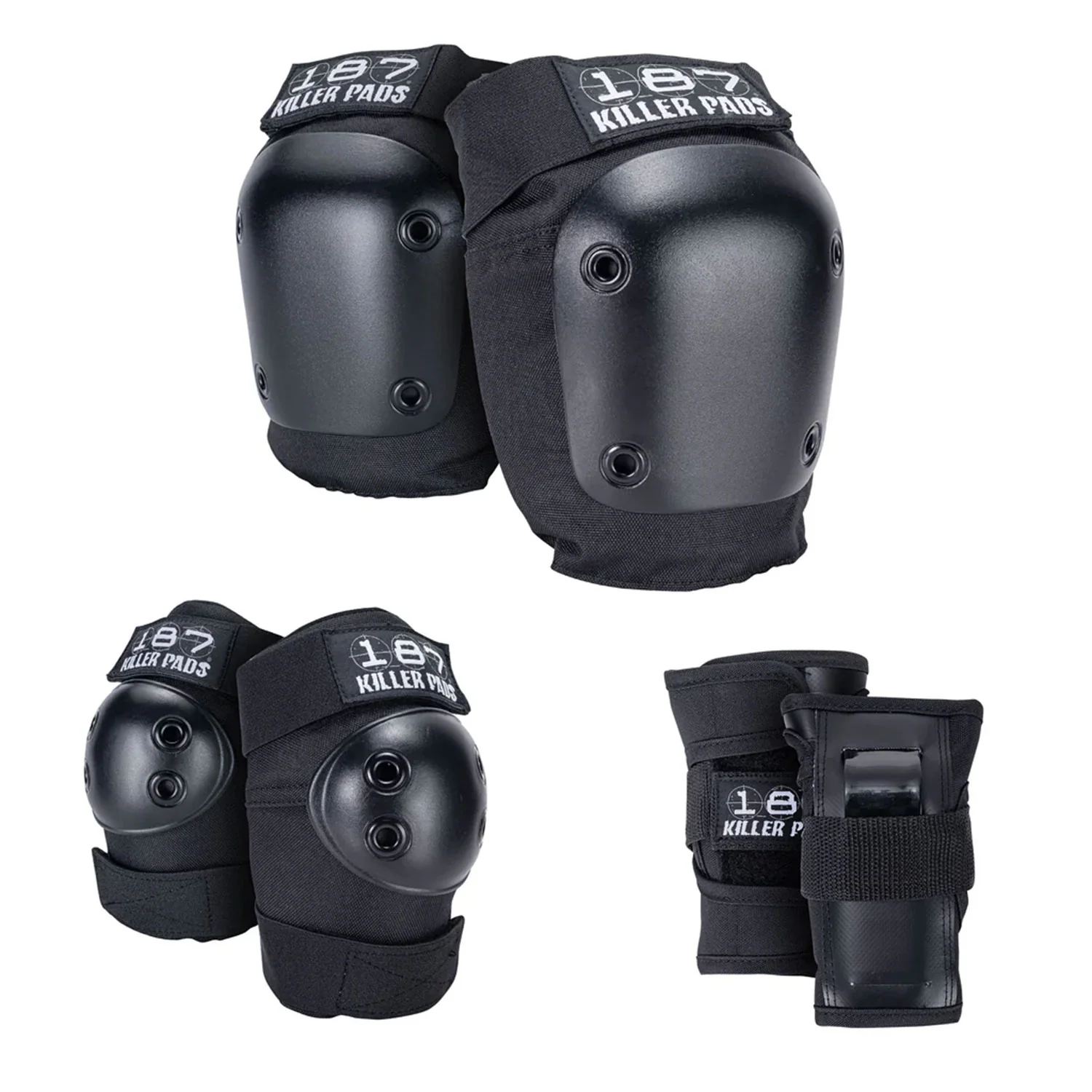 187 Killer Pads Skateboard Killer Pads 6 Pack Knee/Elbow/Wrist Pads Black Size L/XL