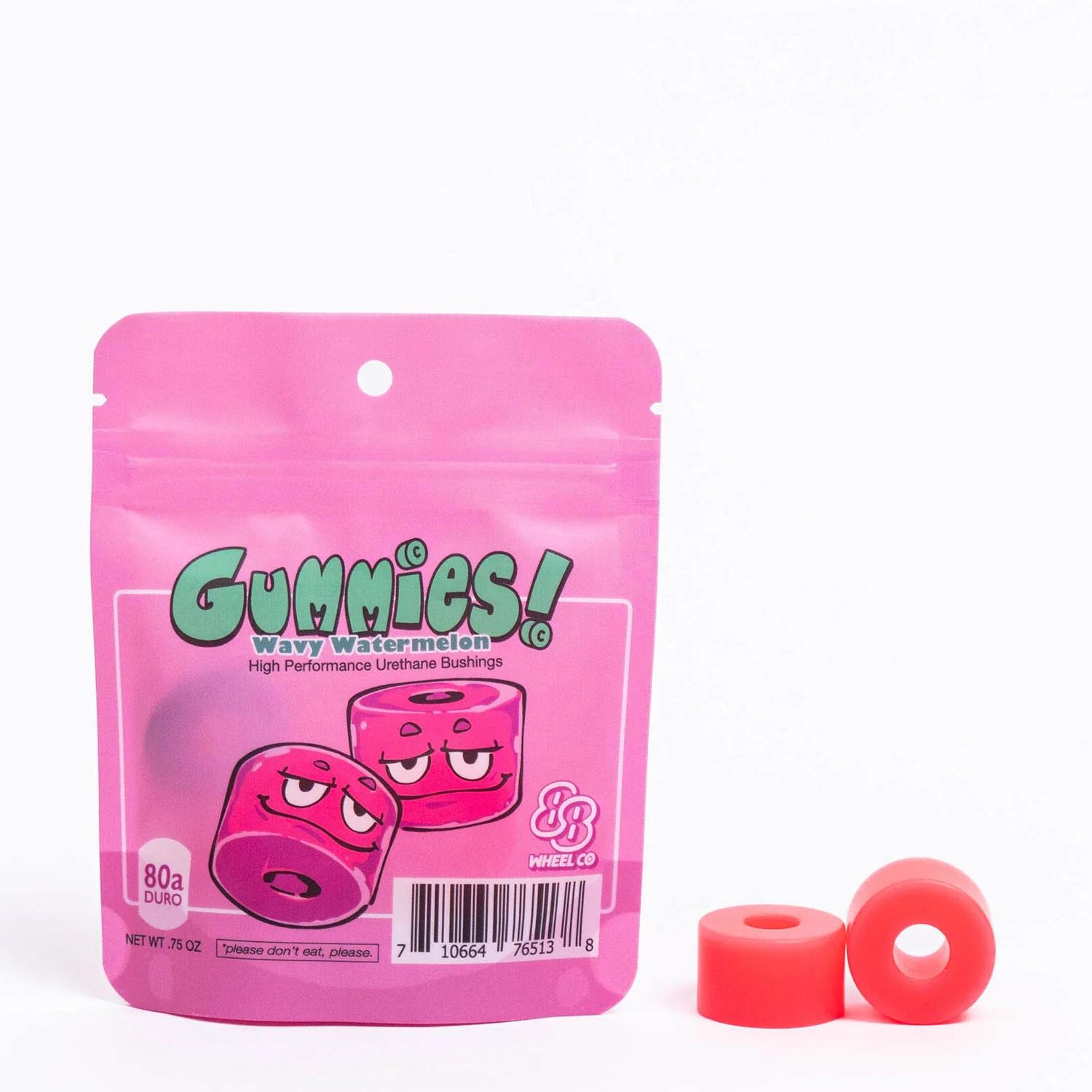 88 Wheel Co Longboard Bushings Gummies Double Barrel 80A Wavy Watermelon (1 Truck)