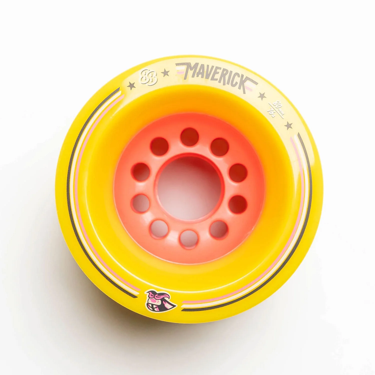 88 Wheel Co Longboard Wheels Maverick Yellow/Pink 80mm 76A - Image 3