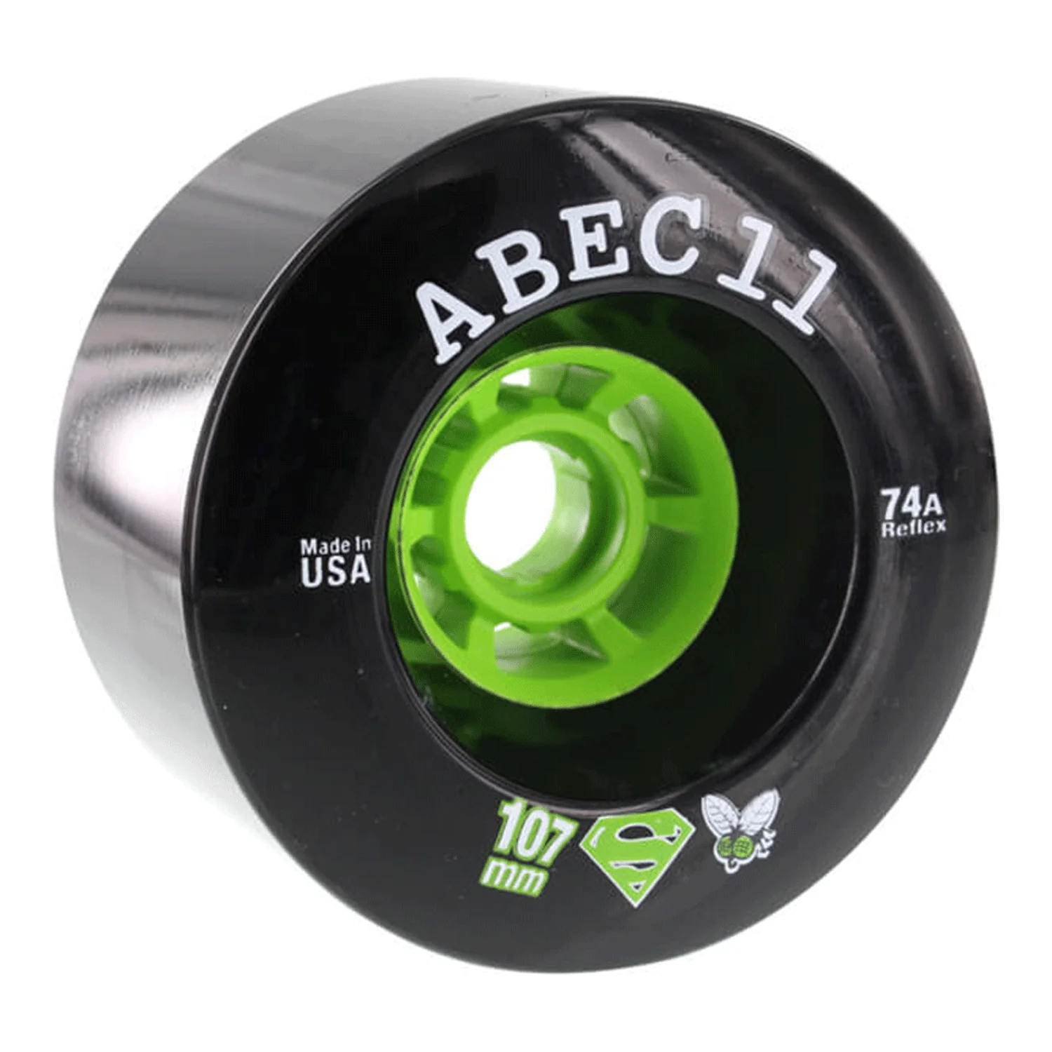 Abec 11 Longboard Wheels 107mm Superflys 74A Black/Lime - Image 2