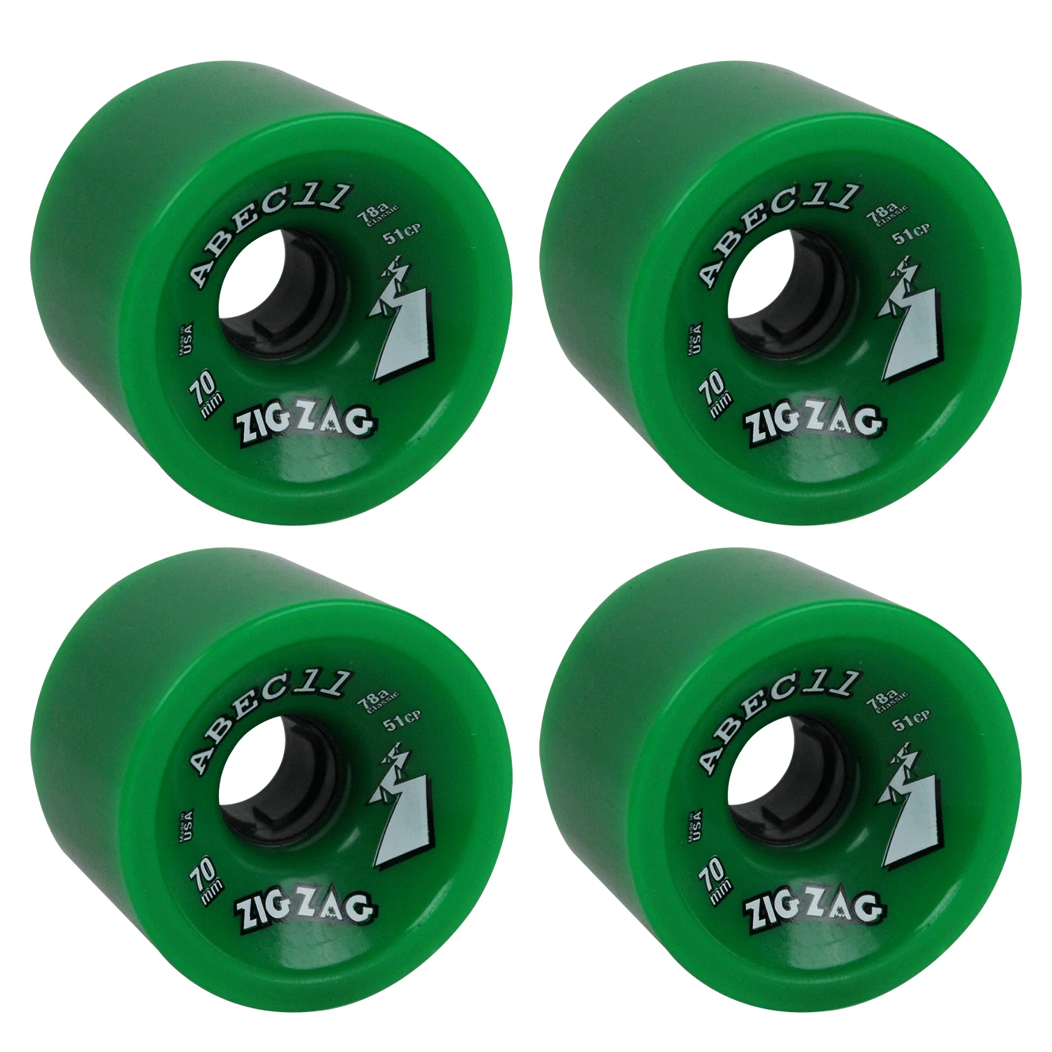 Abec 11 Longboard Wheels 70mm Classic ZigZags 78A Green