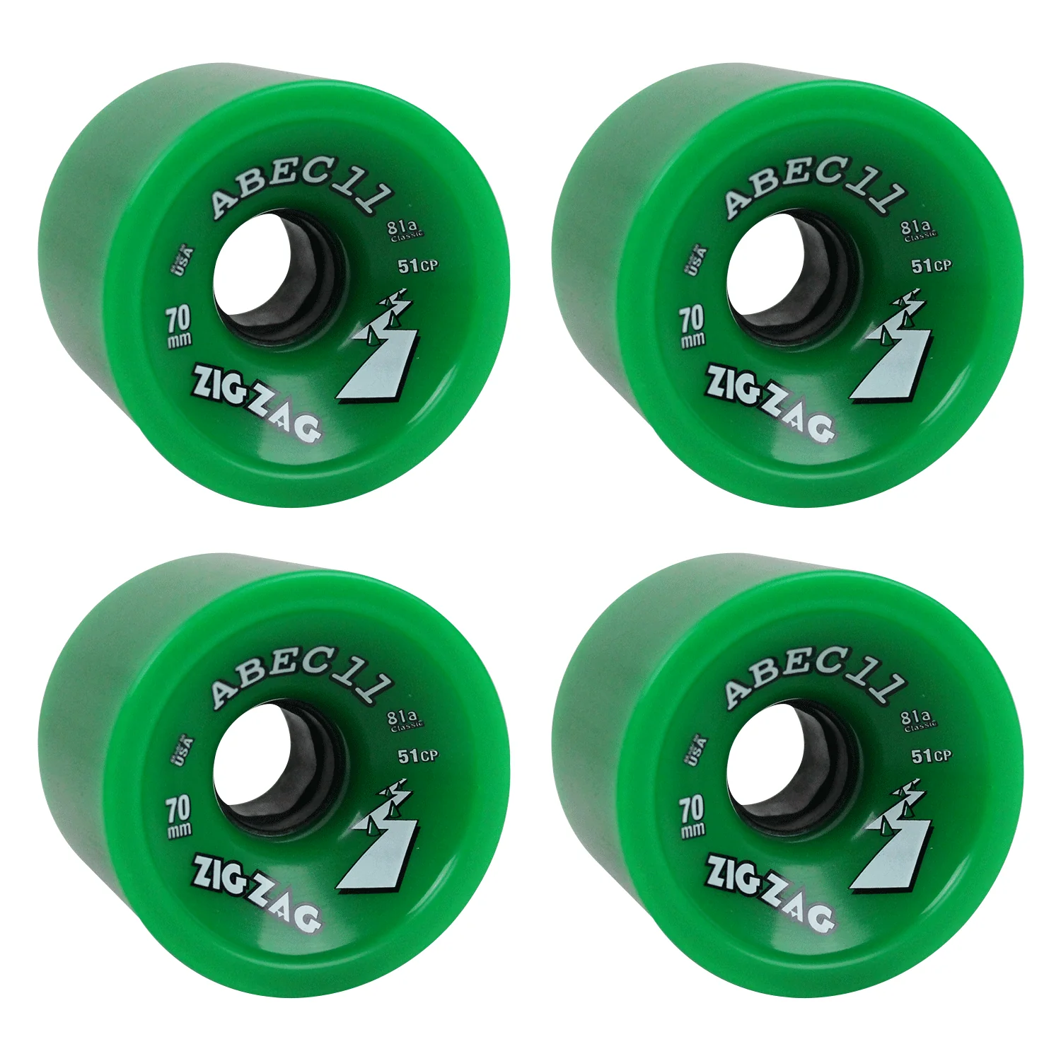 Abec 11 Longboard Wheels 70mm Classic ZigZags 81A Green