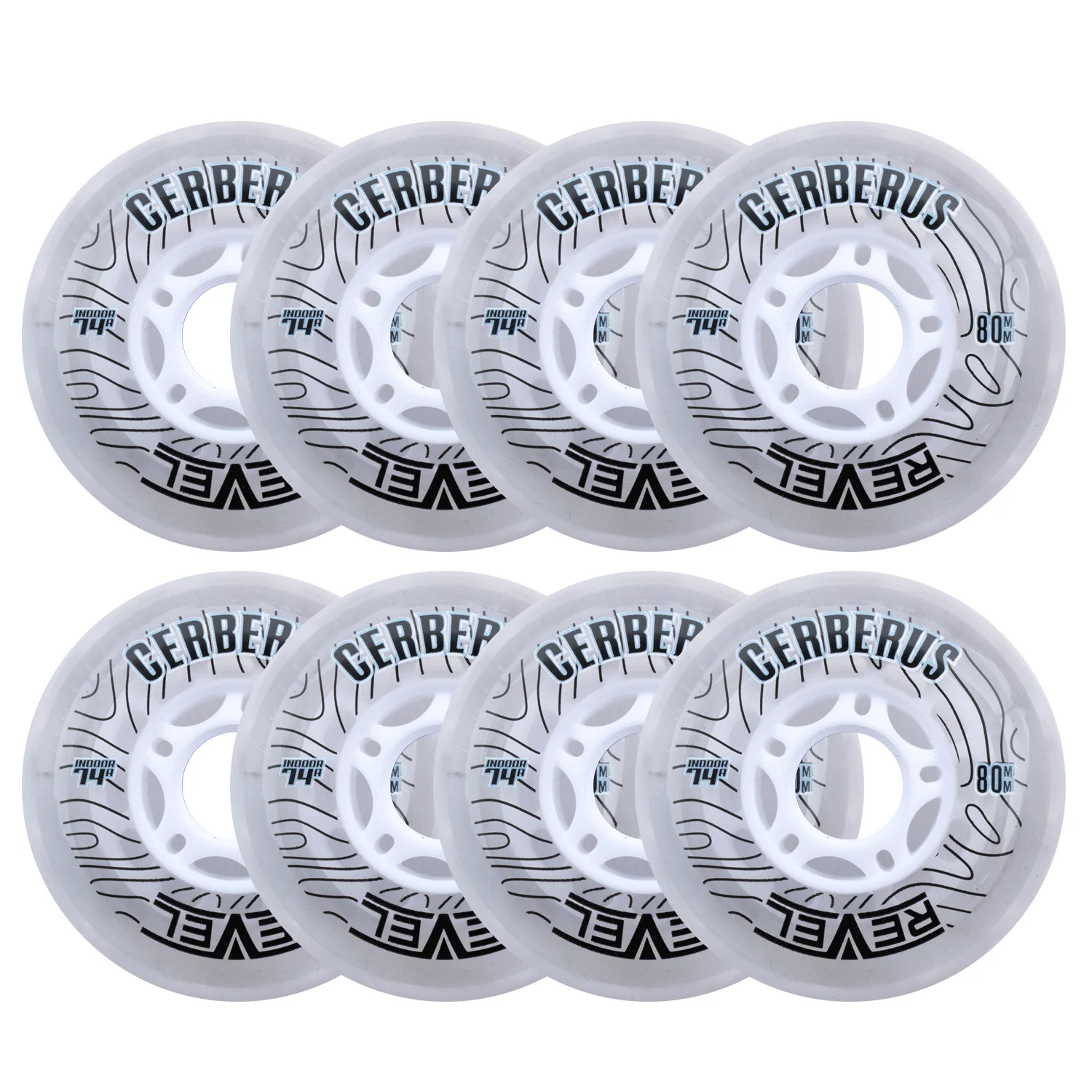 Alkali Roller Hockey Wheels - Revel Cerberus 76mm 74A Clear (8-Pack)