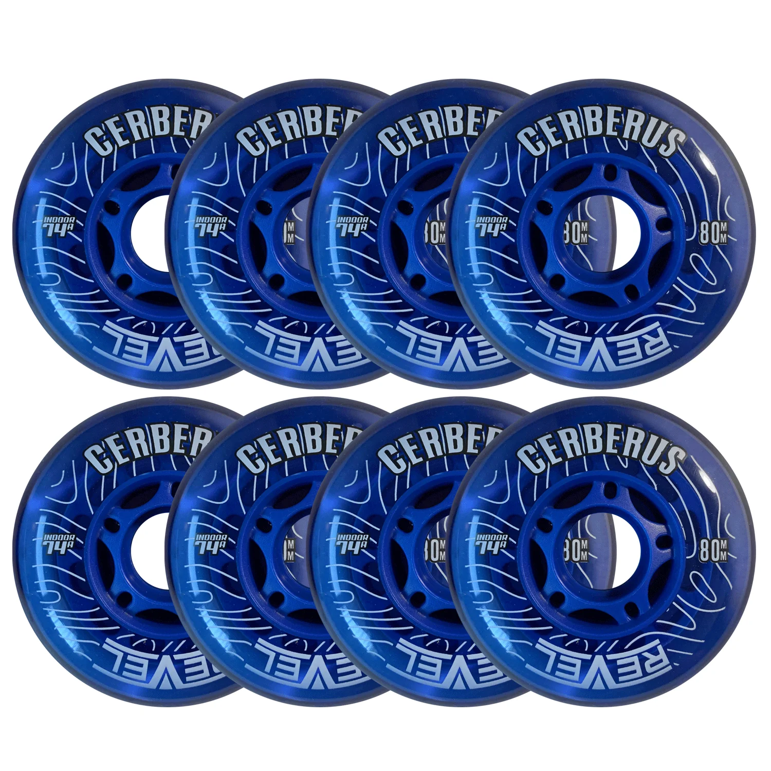 Alkali Roller Hockey Wheels - Revel Cerberus 80mm 74A Blue (8-Pack)