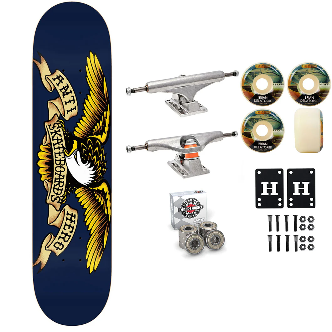 Anti Hero Skateboard Navy Blue 8.5" Independent Satori Premium Kit