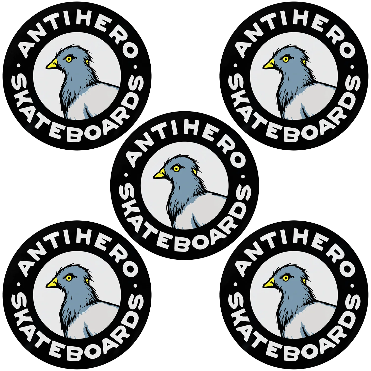 Anti Hero Skateboard Sticker Pigeon Round Black 2.5" 5-Pack