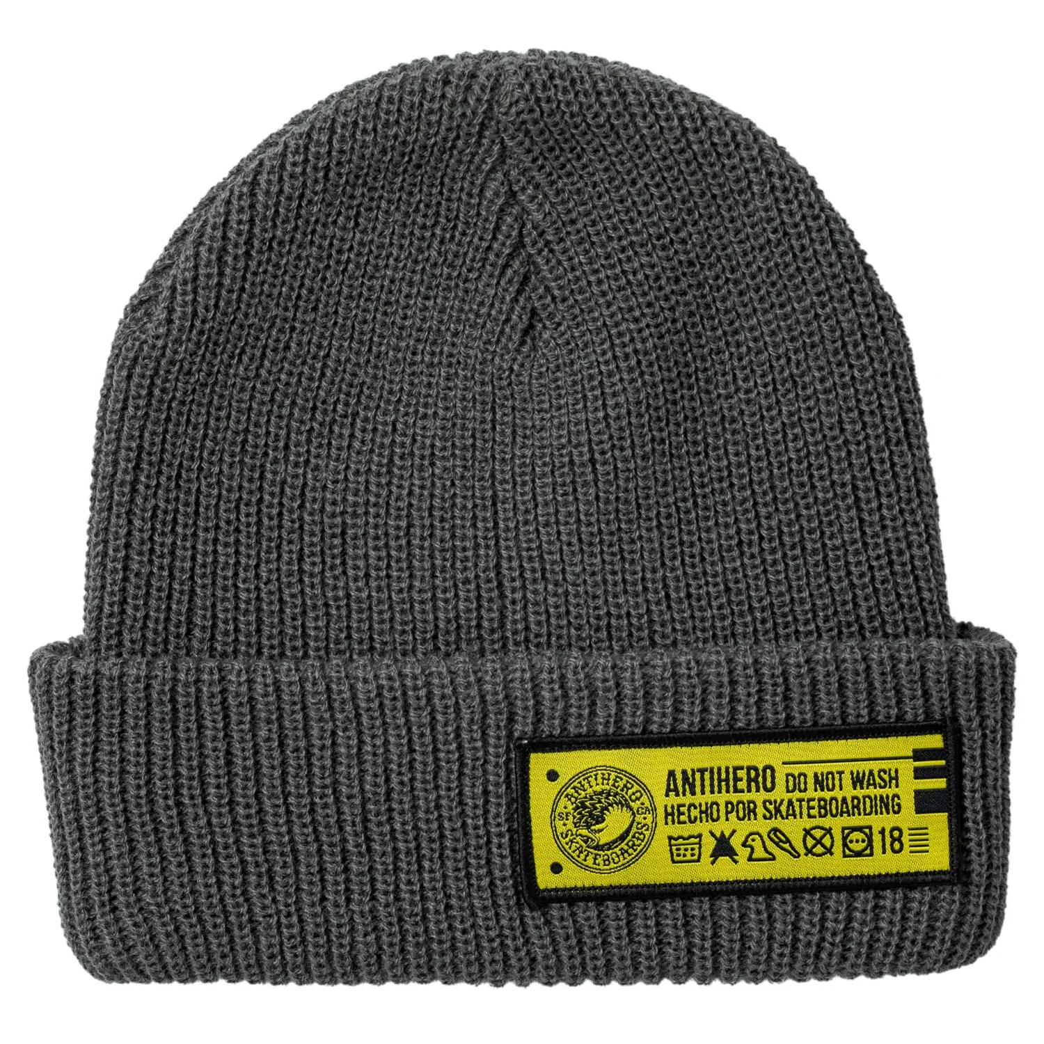 Anti Hero Skateboards Beanie Hecho Por Skateboarding Cuff Charcoal/Yellow Grey