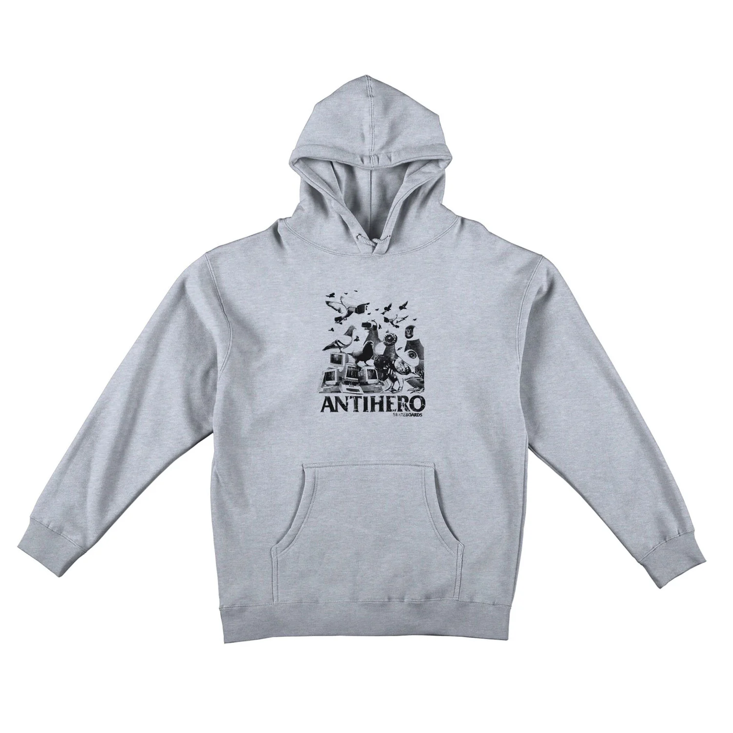 Anti Hero Skateboards Hoody Pigeon Intelligence Pullover Grey Heather/Black Grey