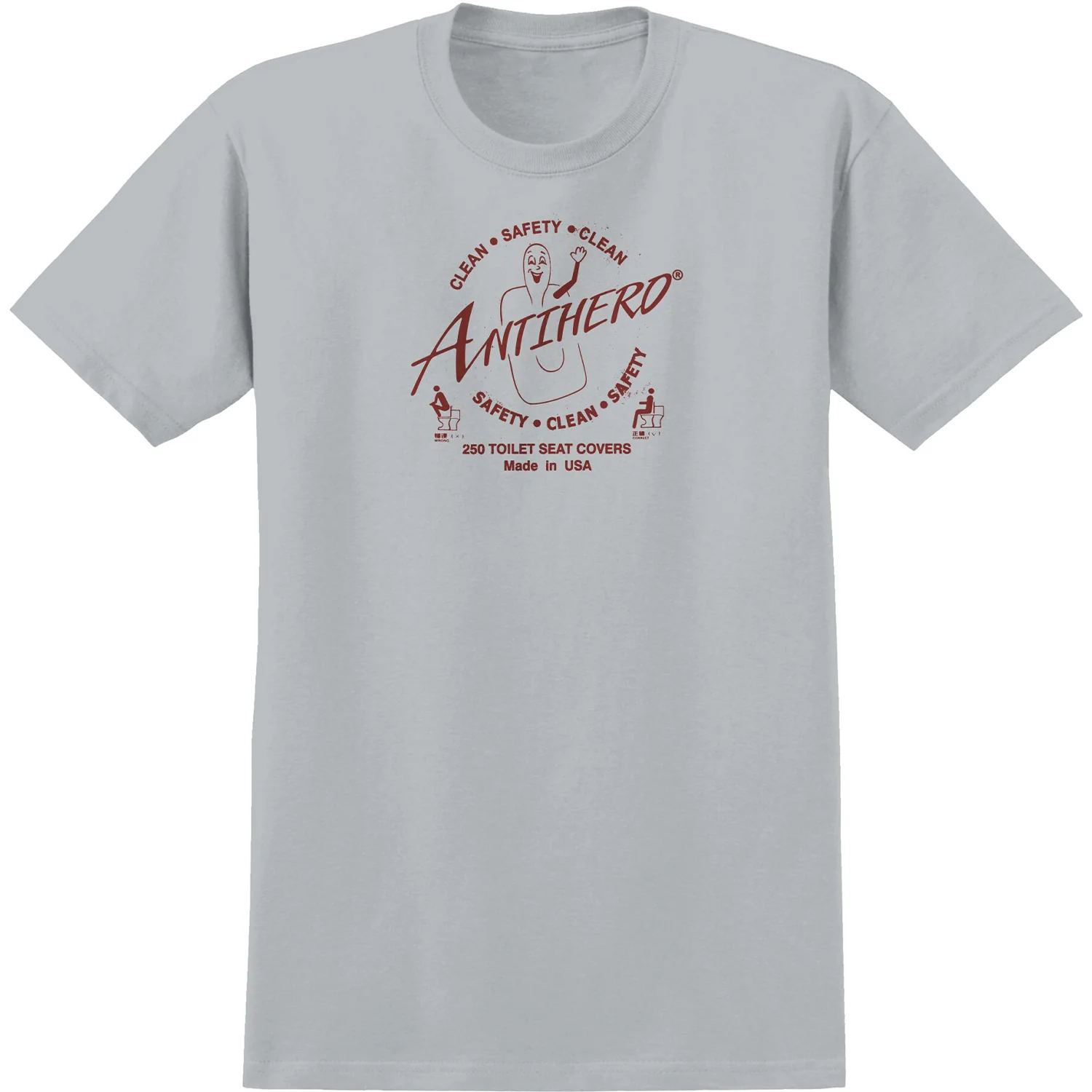 Anti Hero Skateboards Shirt Clean Safety New Silver/Burgundy