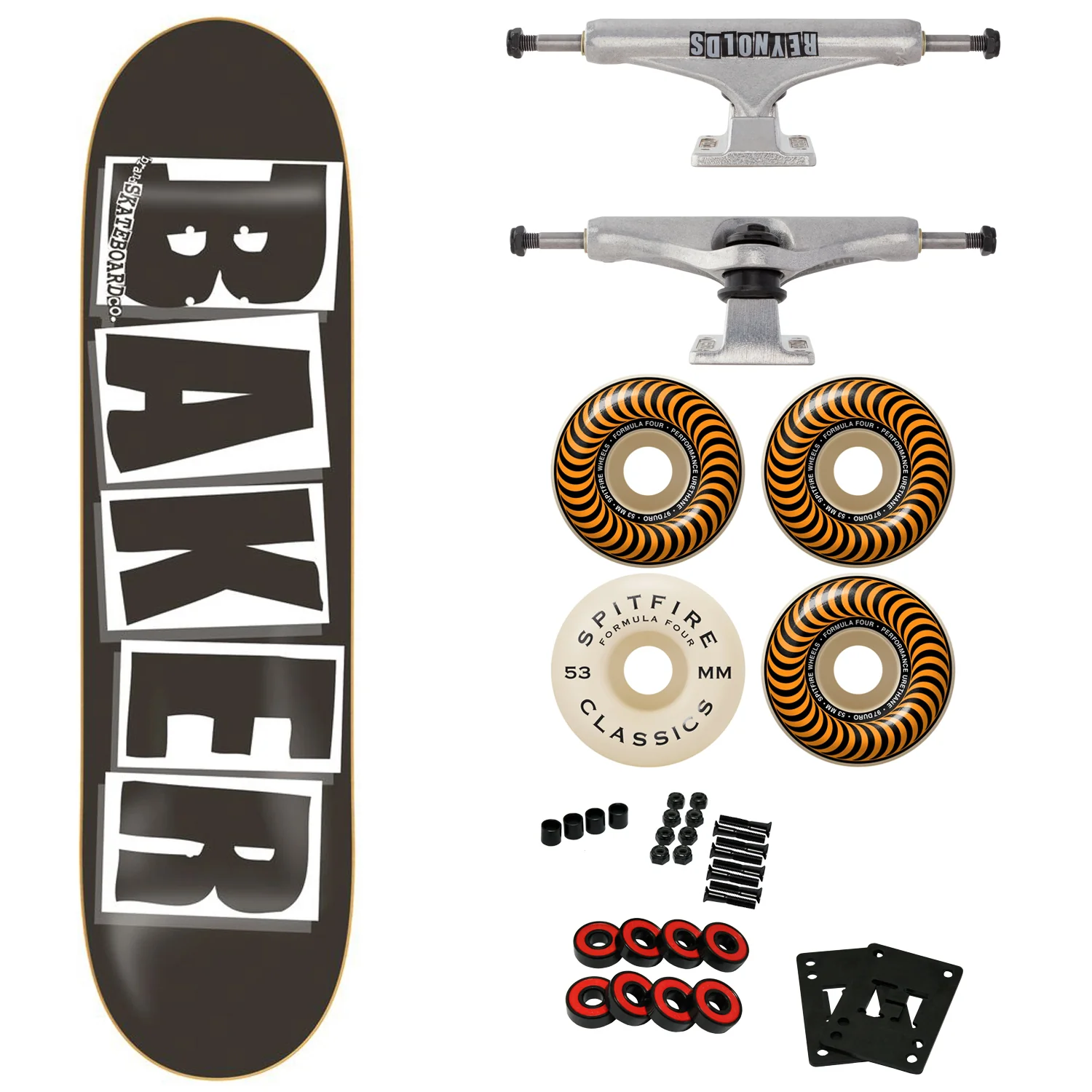 Baker Complete Logo Black 8.125" with Independent Reynolds Hollow Trucks, 53mm Spitfire F4 97A Wheels