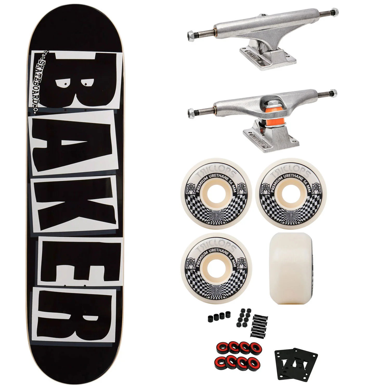 Baker Logo Skateboard Black/White 8.25" x 31.5" with Independent Trucks, Triclops Wheels