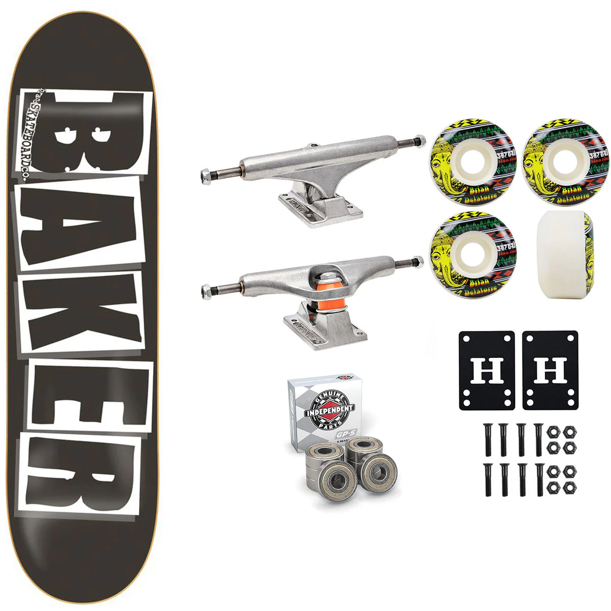 Baker Skateboard Black/White OG Shape 8.25" Independent Satori Premium Kit