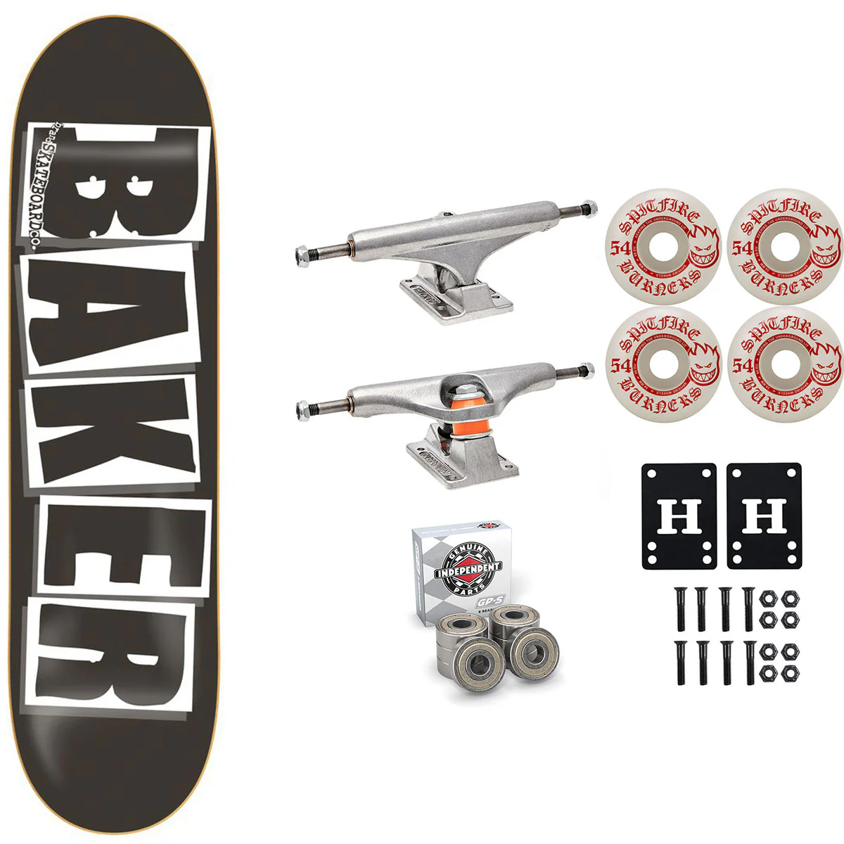 Baker Skateboard Black/White OG Shape 8.25" Independent Spitfire Premium Kit
