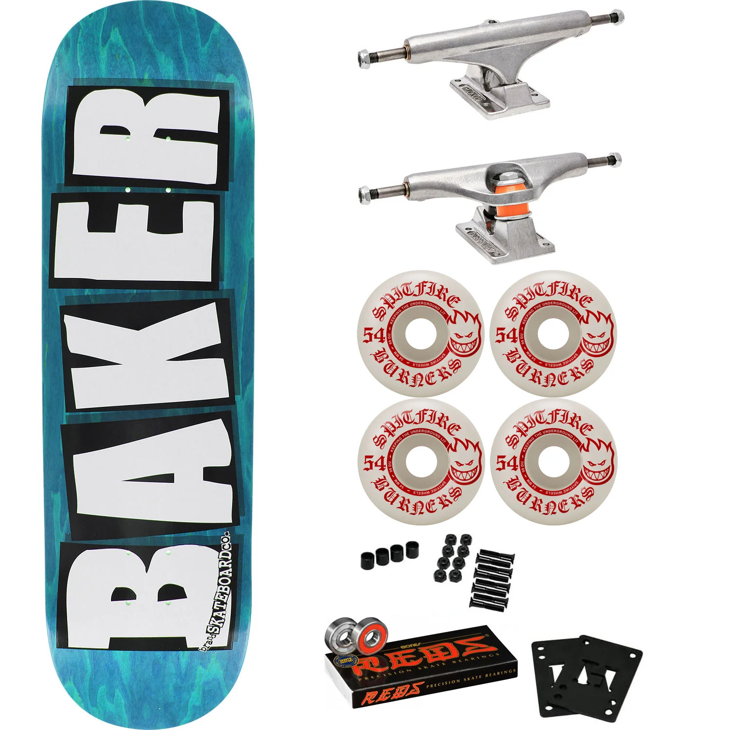 Baker Skateboard Complete B2 Blue 8.25" Spitfire, Independent, Bones Reds