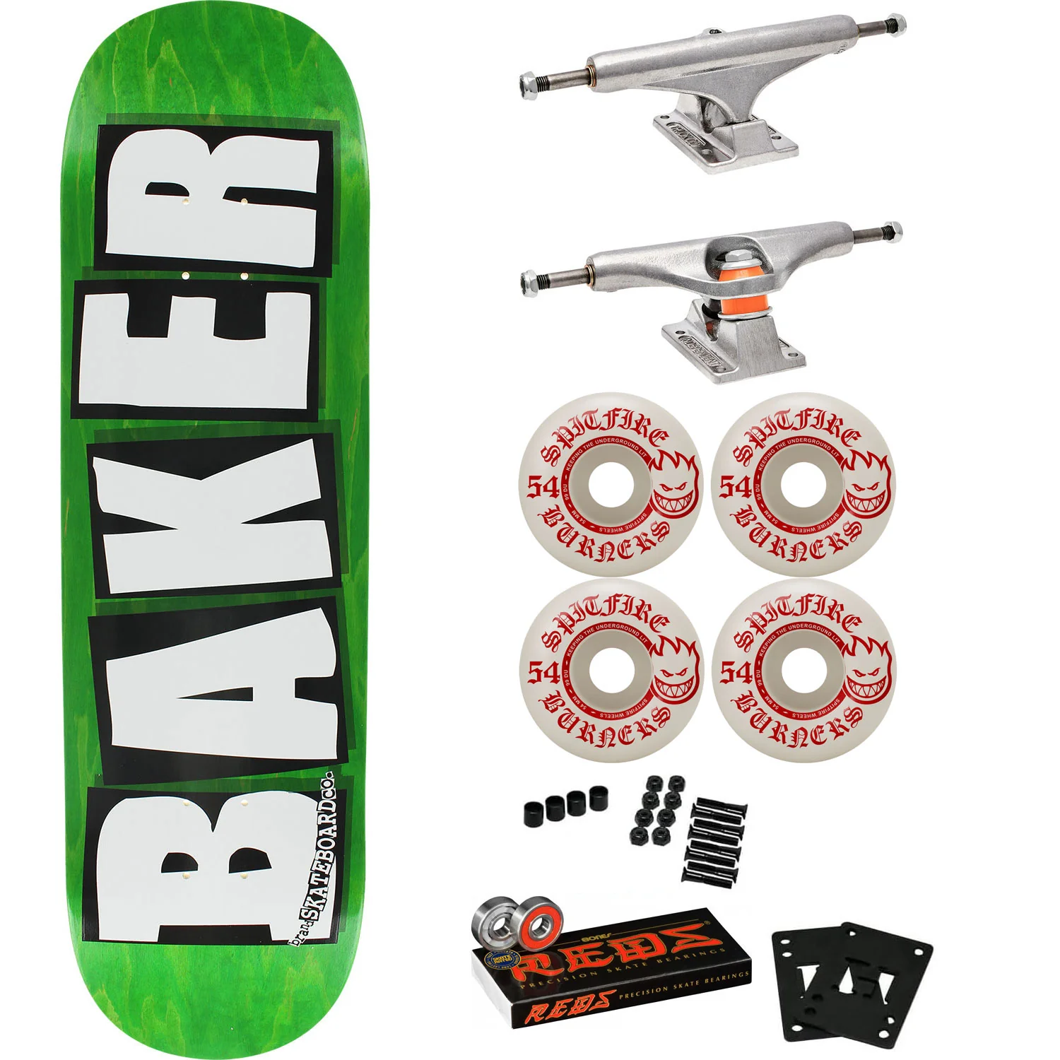 Baker Skateboard Complete B2 Green 8.25" Spitfire, Independent, Bones Reds