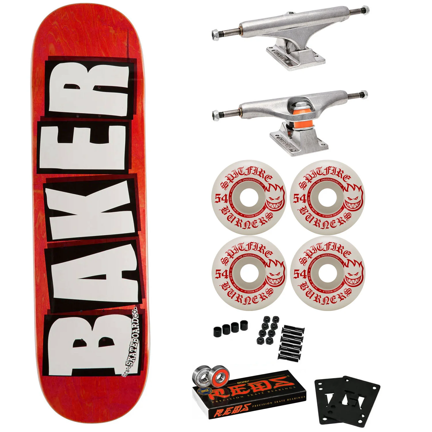 Baker Skateboard Complete B2 Red 8.25" Spitfire, Independent, Bones Reds