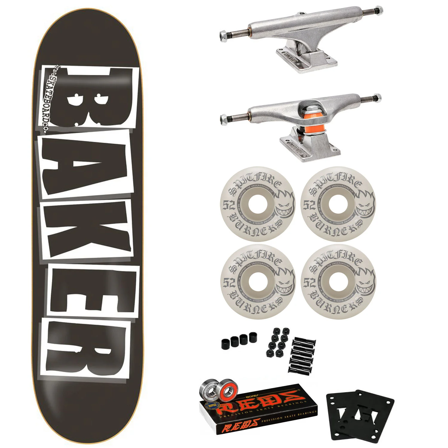 Baker Skateboard Complete Black/White 8.25" Spitfire, Independent, Bones Reds