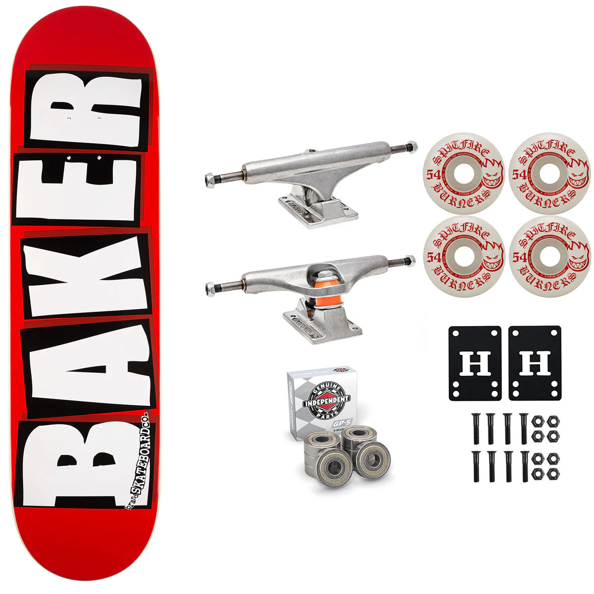 Baker Skateboard Red/White OG Shape 8.25" Independent Spitfire Premium Kit
