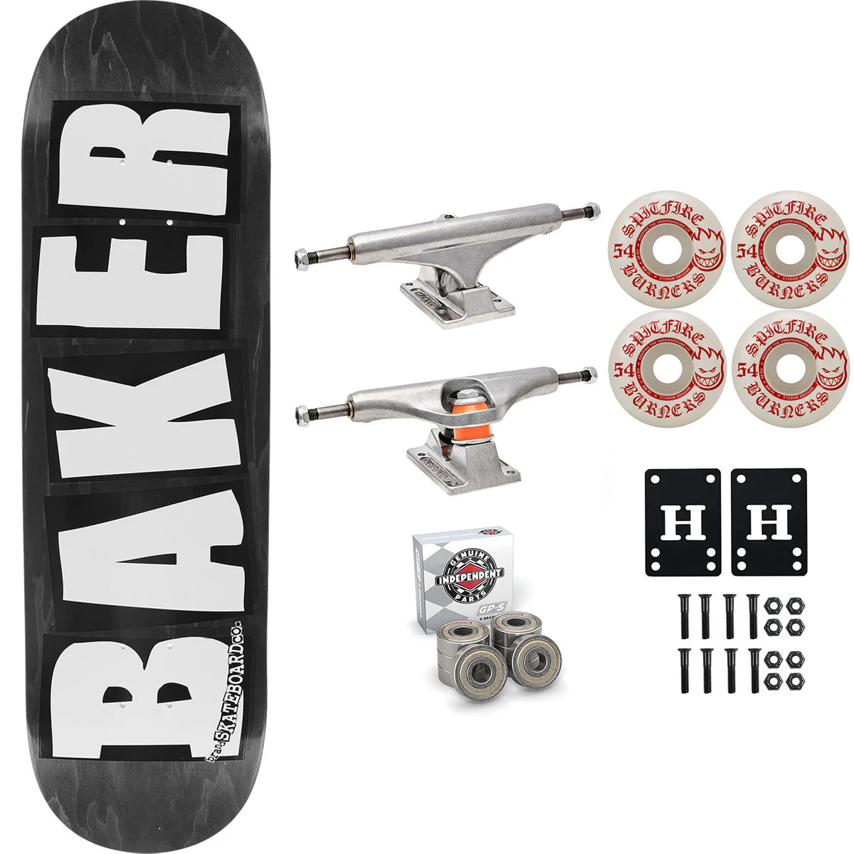 Baker Skateboard Stained Black B2 Shape 8.25" Independent Spitfire Premium Kit