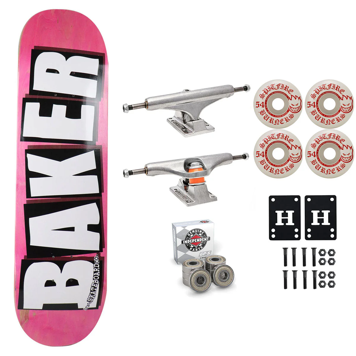 Baker Skateboard Stained Pink B2 Shape 8.5" Independent Spitfire Premium Kit