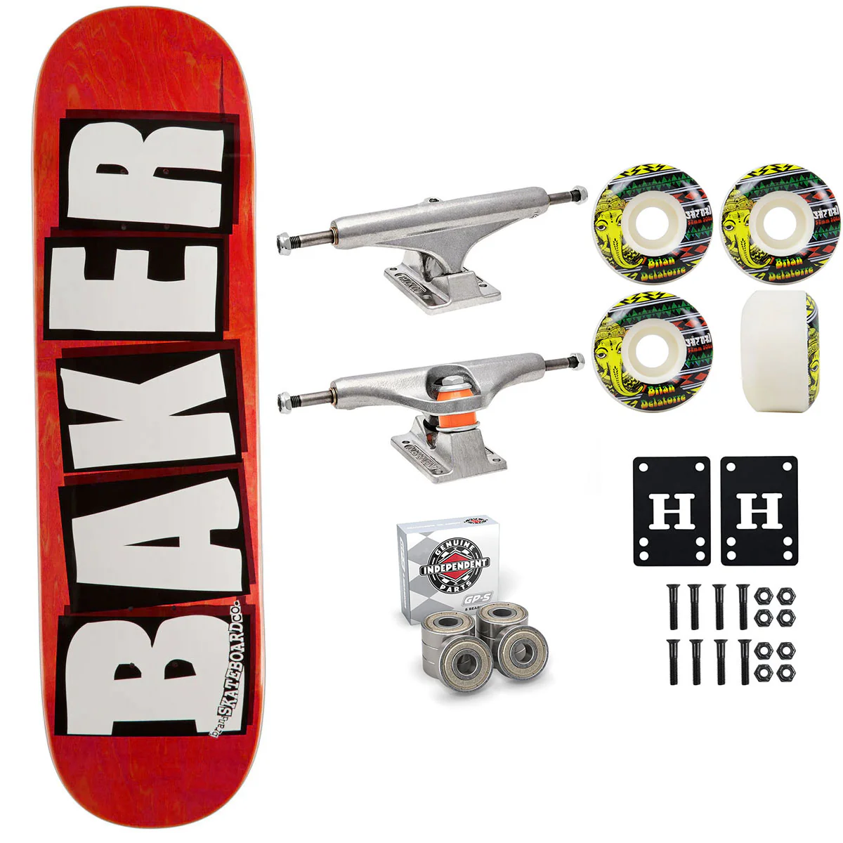 Baker Skateboard Stained Red B2 Shape 8.25" Independent Satori Premium Kit