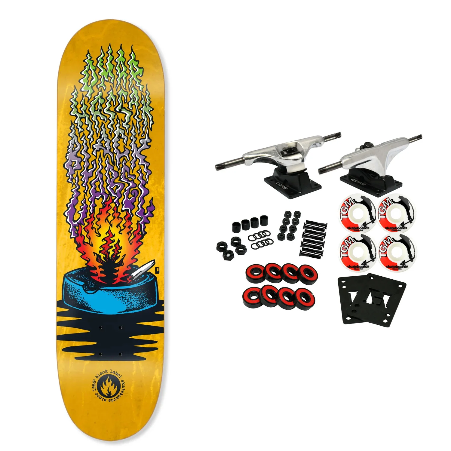 Black Label Skateboard Complete Omar Hassan Ashtray 8.38" x 32.5" Assorted