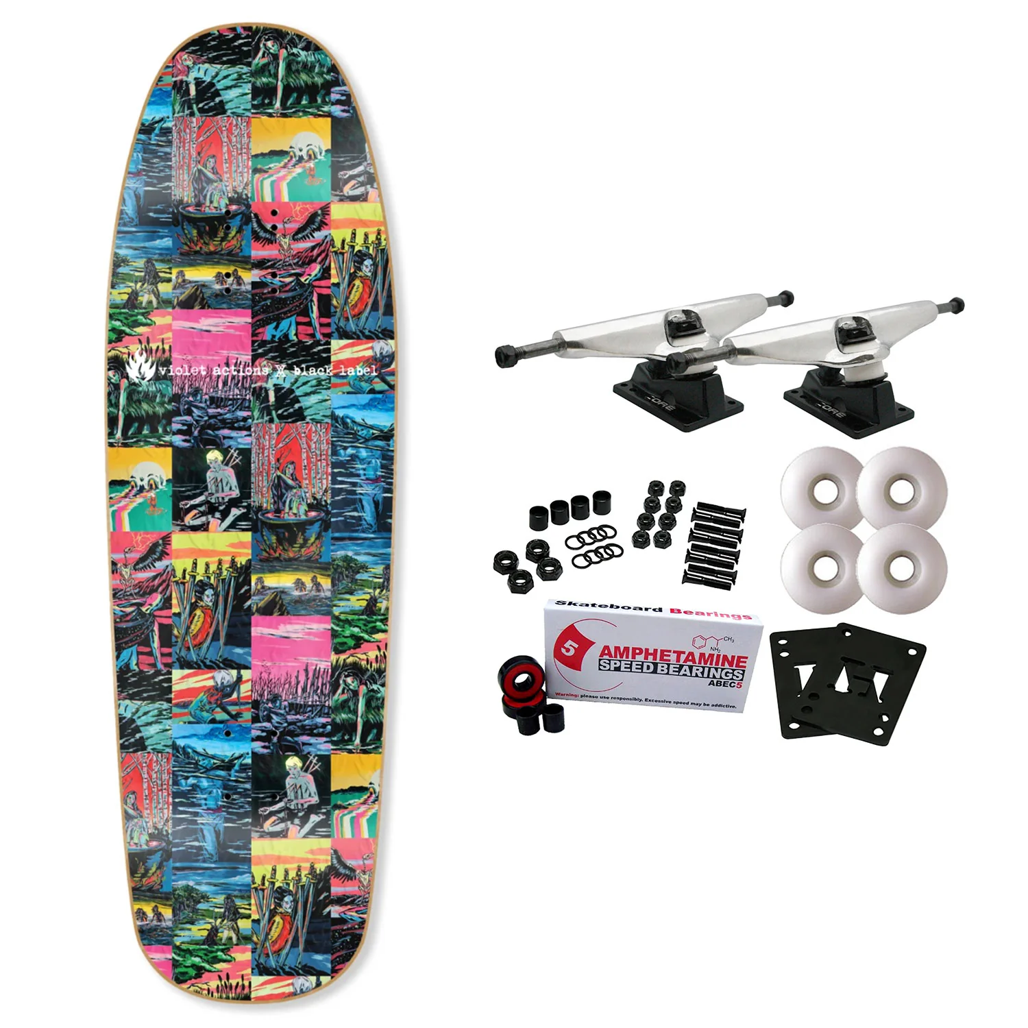 Black Label Skateboard Complete Violet Actions Shaped 9.63" x 32"