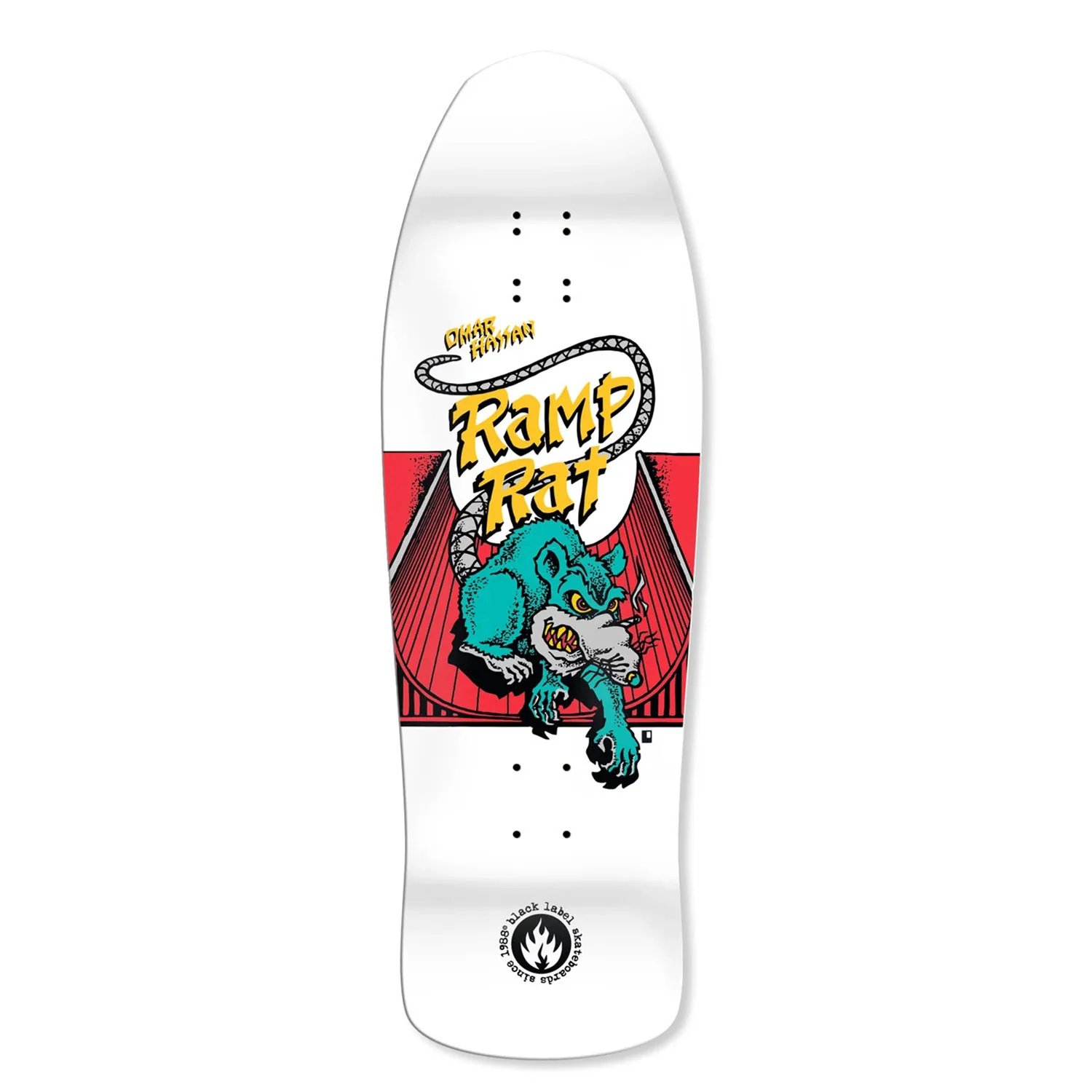 Black Label Skateboard Deck Omar Hassan Ramp Rat Shaped 10.0" x 31.25" White