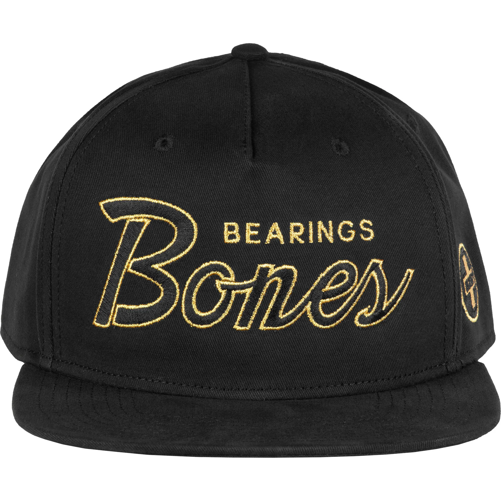 Bones Bearings Skateboard Hat Script Cap Black with Glod Embroidery - Image 2
