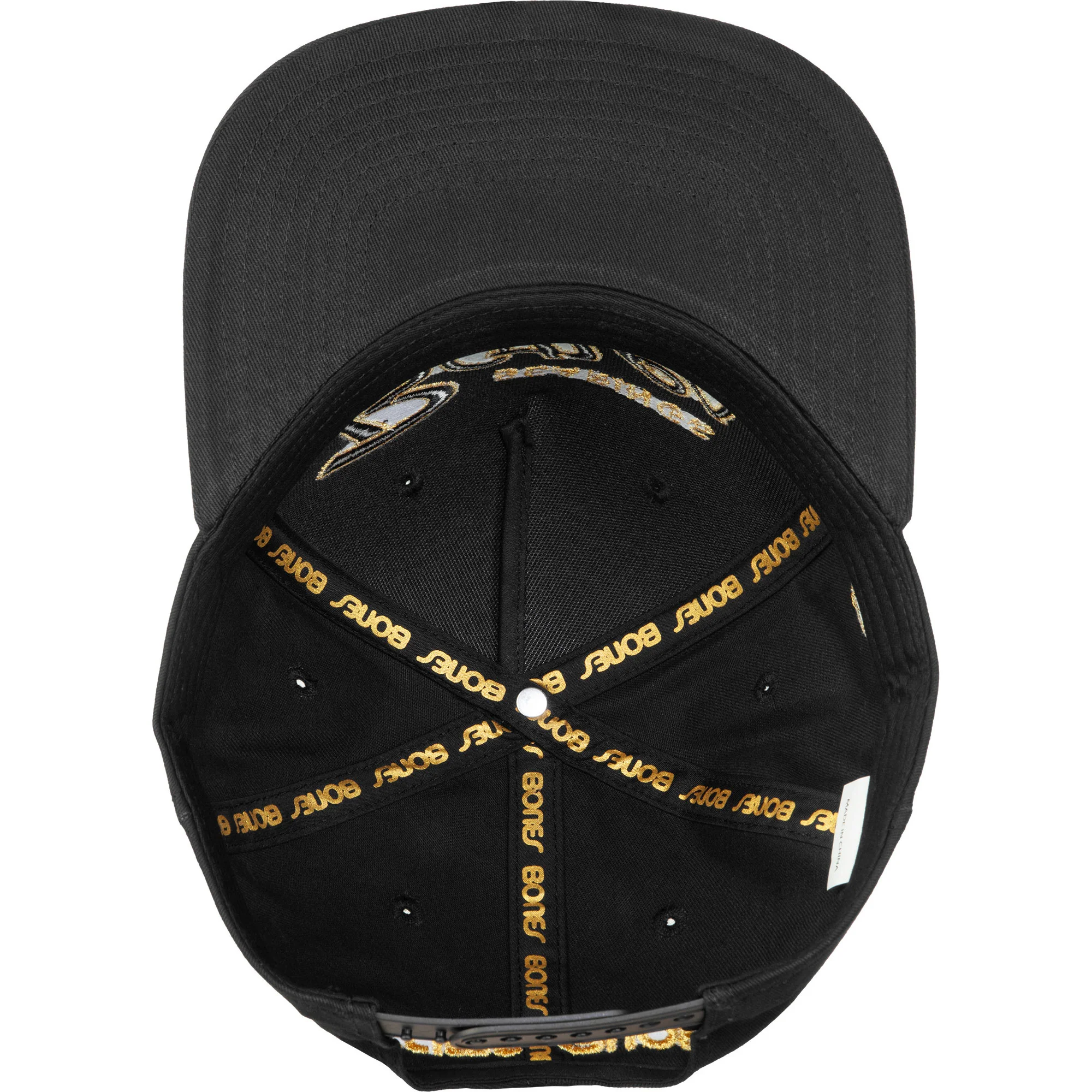 Bones Bearings Skateboard Hat Script Cap Black with Glod Embroidery - Image 5