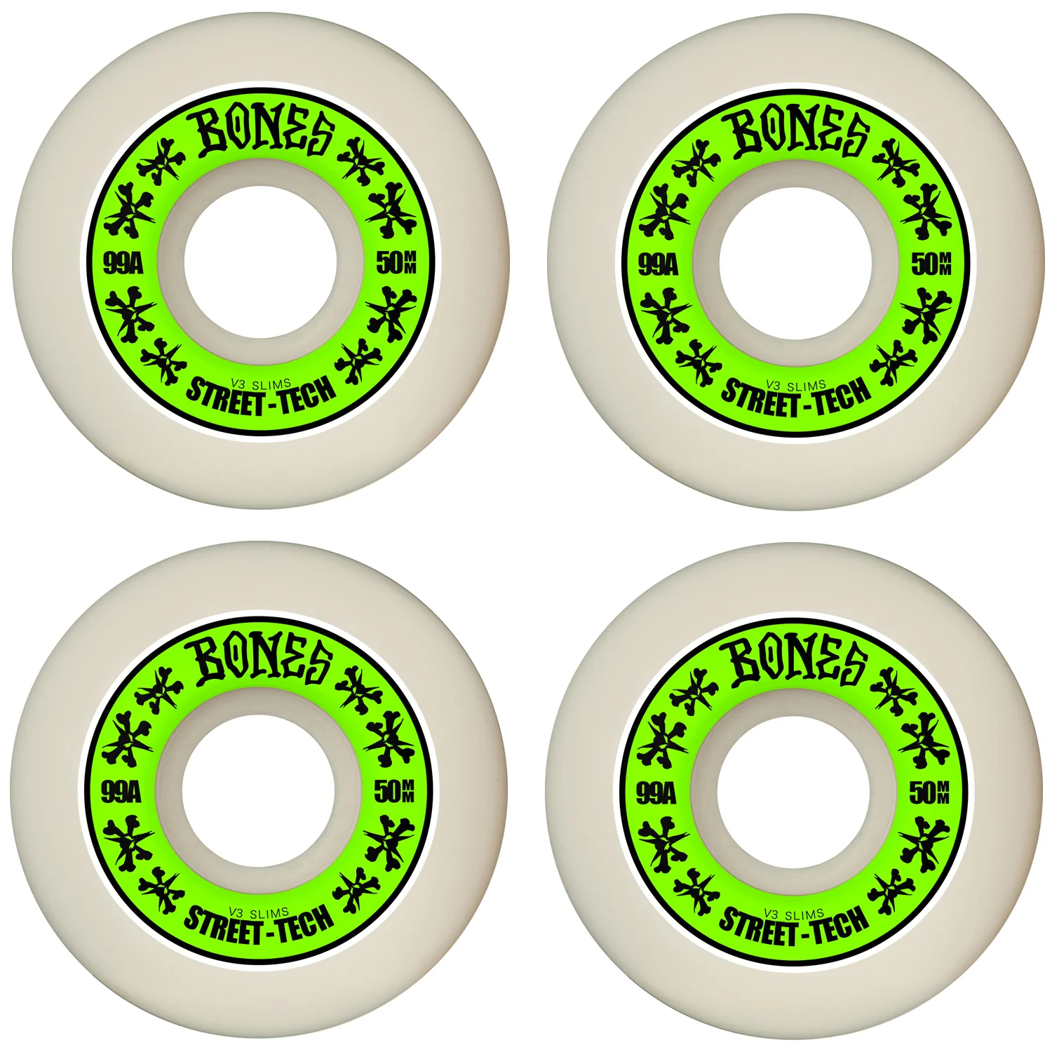 Bones Skateboard Wheels 50mm STF V3 Slims 99A White