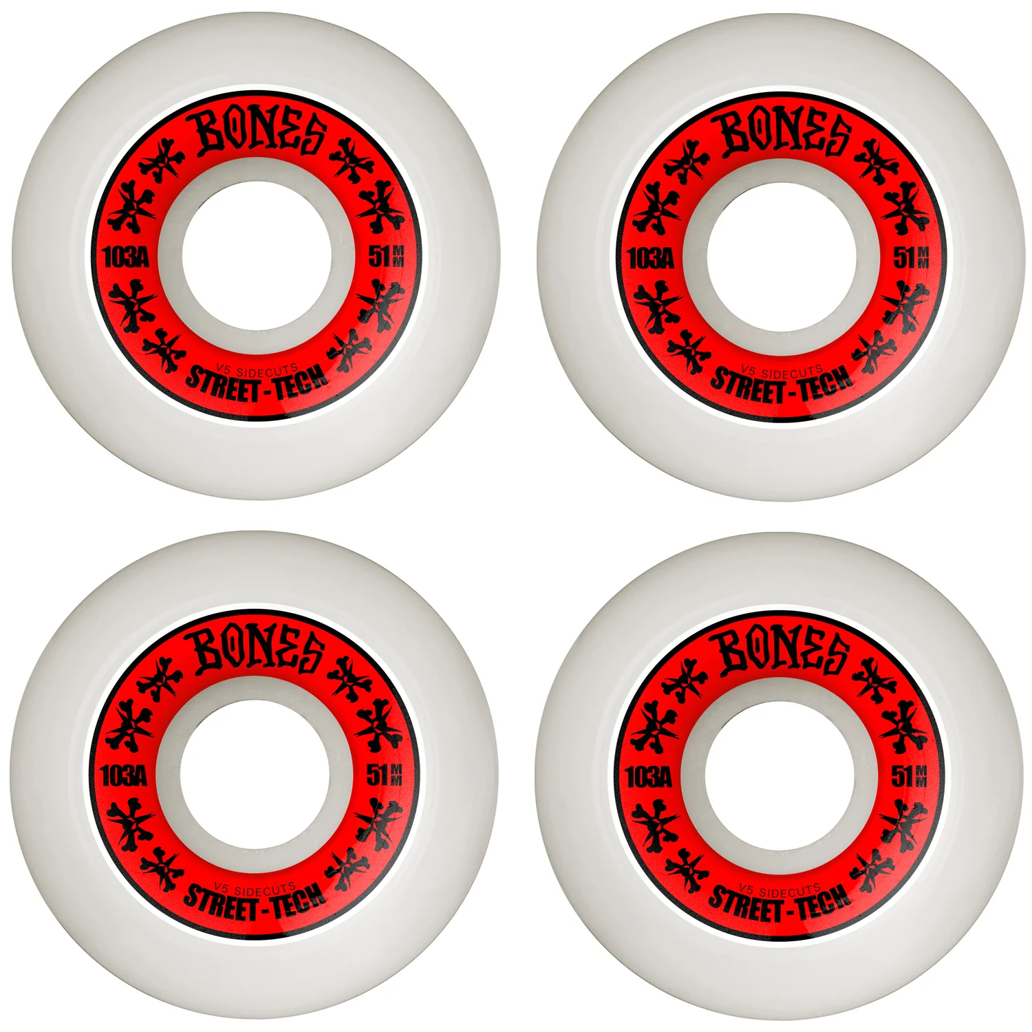 Bones Skateboard Wheels 51mm STF V5 Sidecuts 103A White