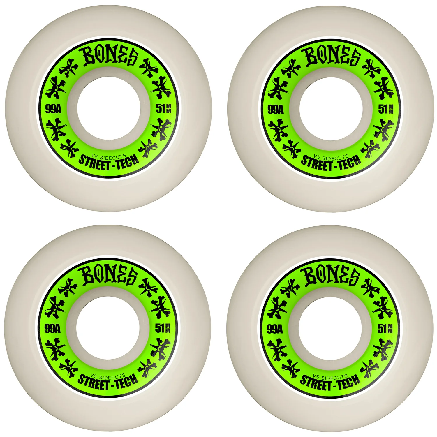 Bones Skateboard Wheels 51mm STF V5 Sidecuts 99A White