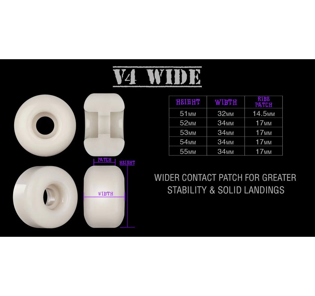 Bones Skateboard Wheels 52mm Original V4 Wide 100A Black - Image 3