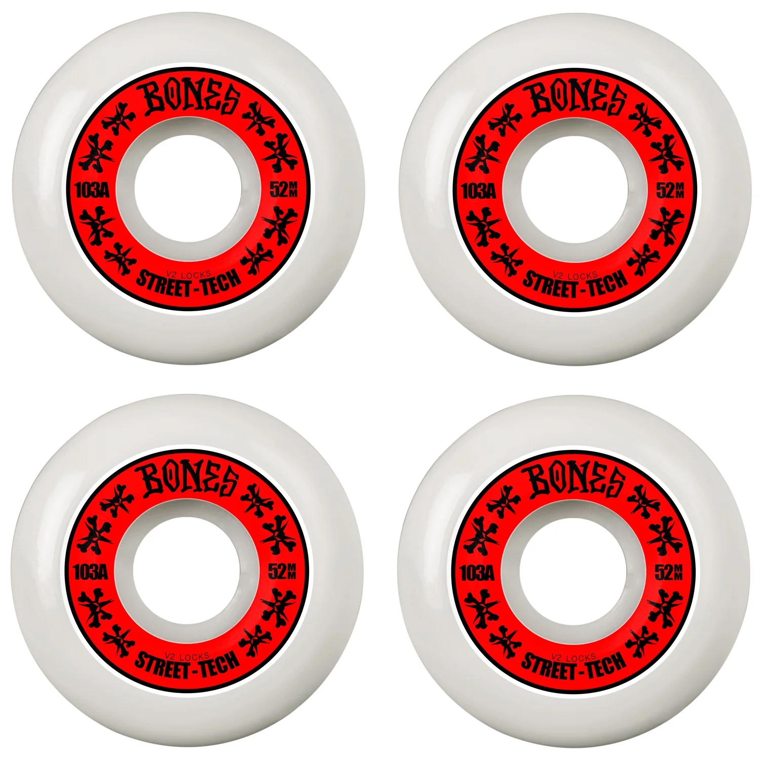 Bones Skateboard Wheels 52mm STF V2 Locks 103A White