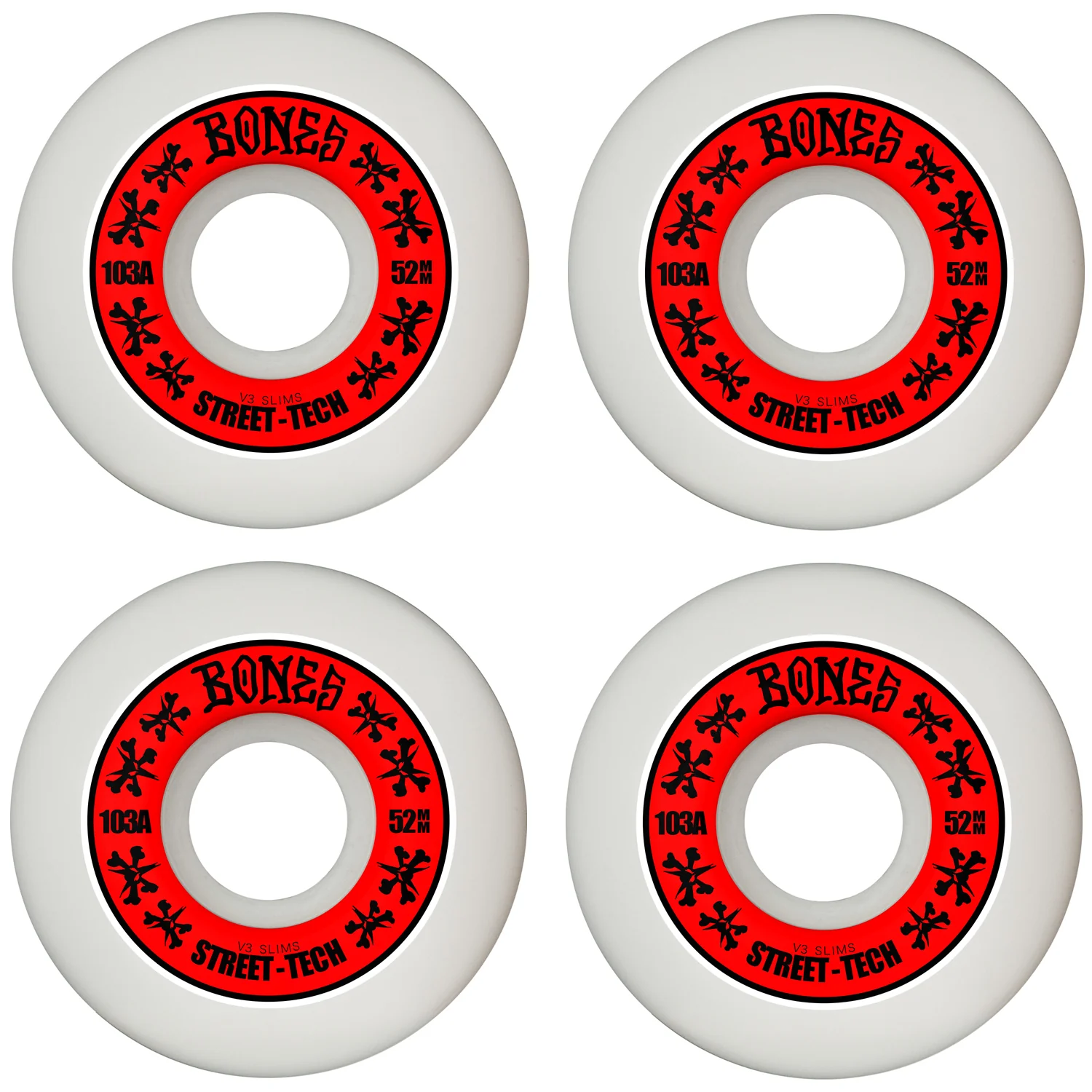 Bones Skateboard Wheels 52mm STF V3 Slims 103A White