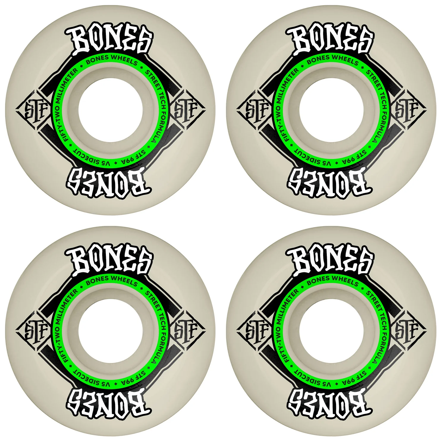 Bones Skateboard Wheels 52mm STF V5 Sidecut 99A White