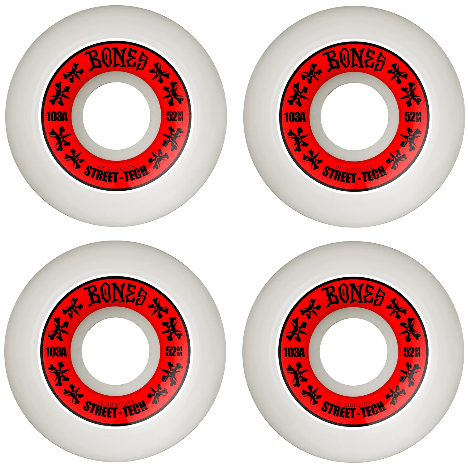 Bones Skateboard Wheels 52mm STF V5 Sidecuts 103A White