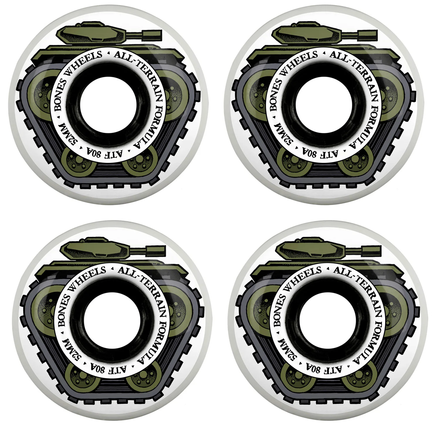 Bones Skateboard Wheels 52mm Tank ATF 80A White All-Terrain Formula