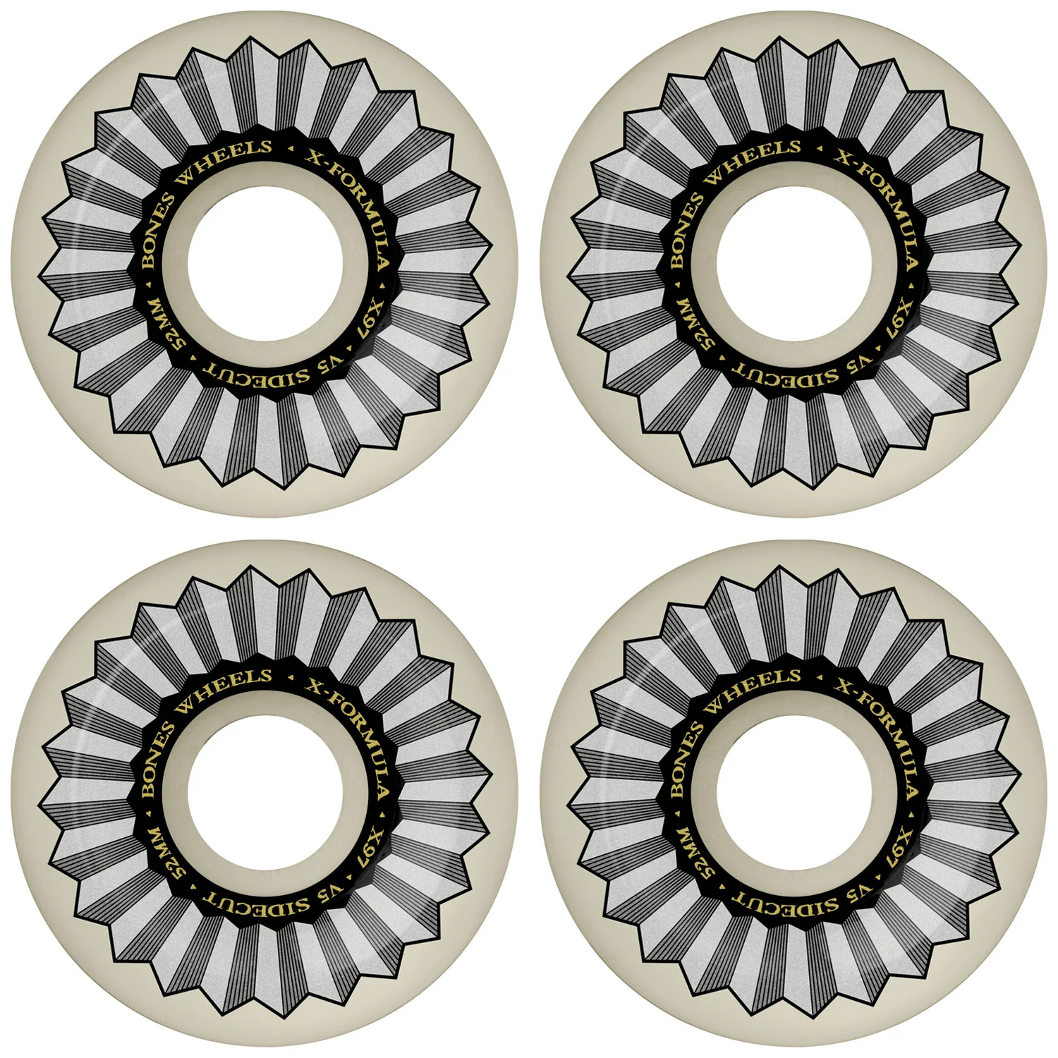 Bones Skateboard Wheels 52mm X-Formula Sidecut V5 97A White