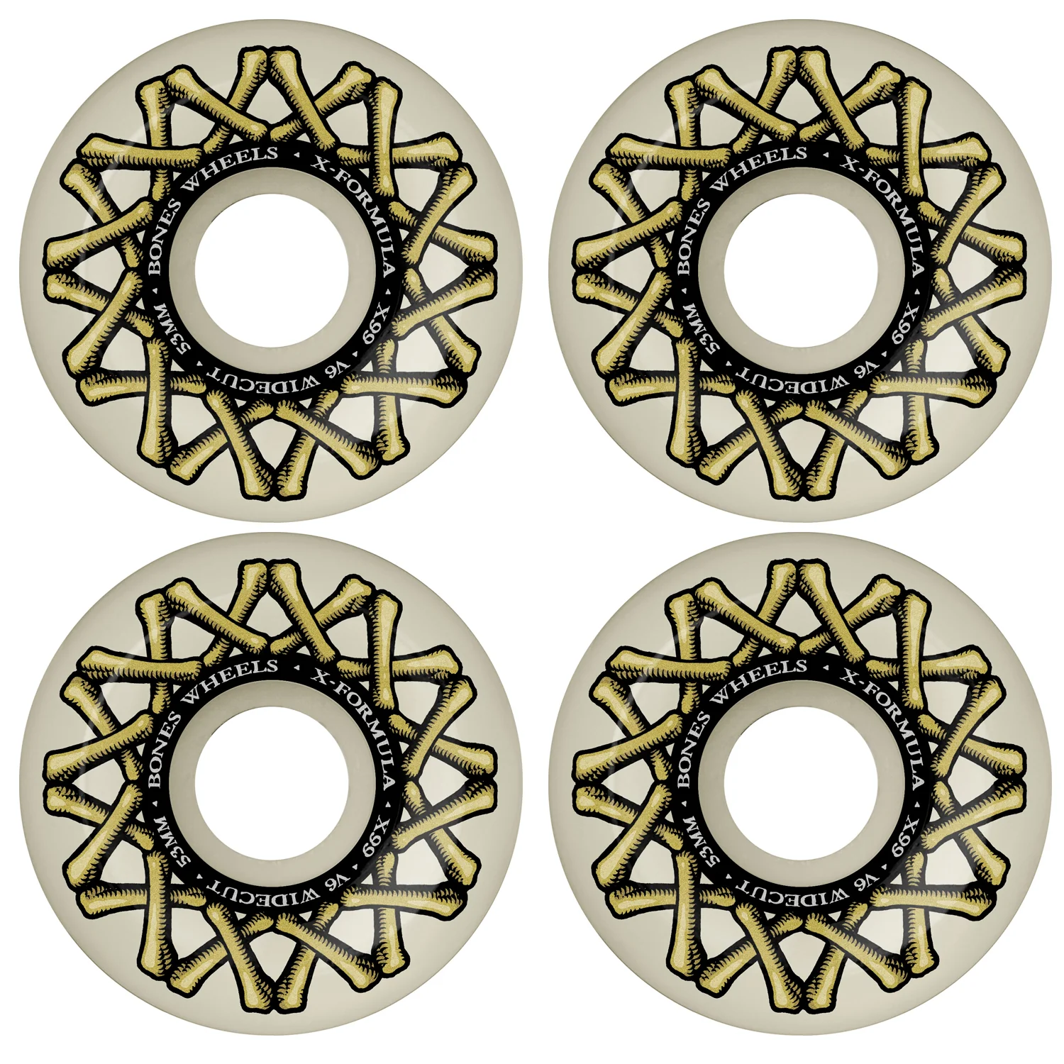 Bones Skateboard Wheels 53mm X-Formula Widecut V6 99A White