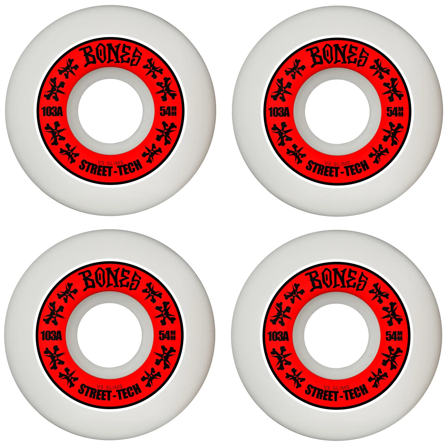 Bones Skateboard Wheels 54mm STF V3 Slims 103A White