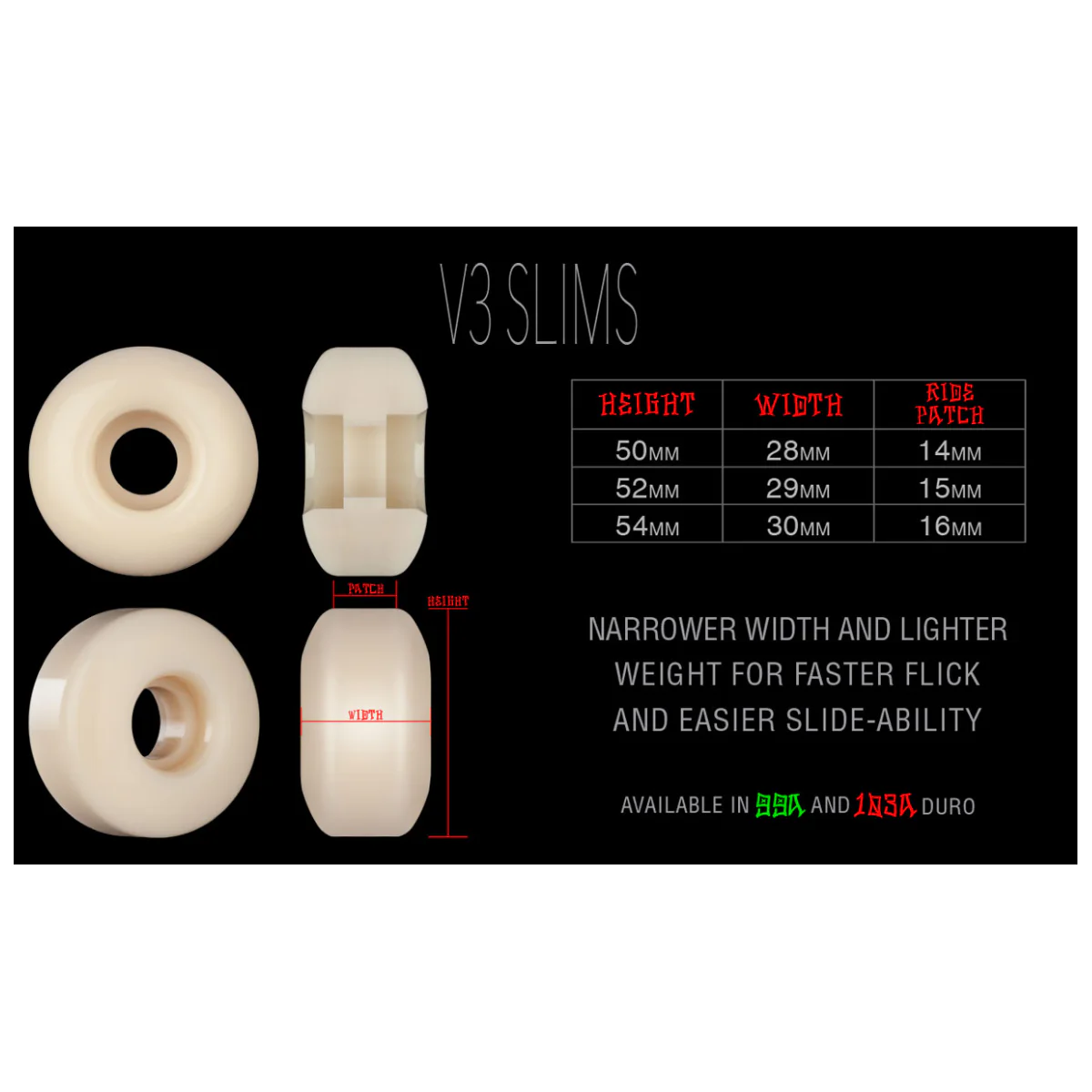 Bones Skateboard Wheels 54mm STF V3 Slims 99A White - Image 3