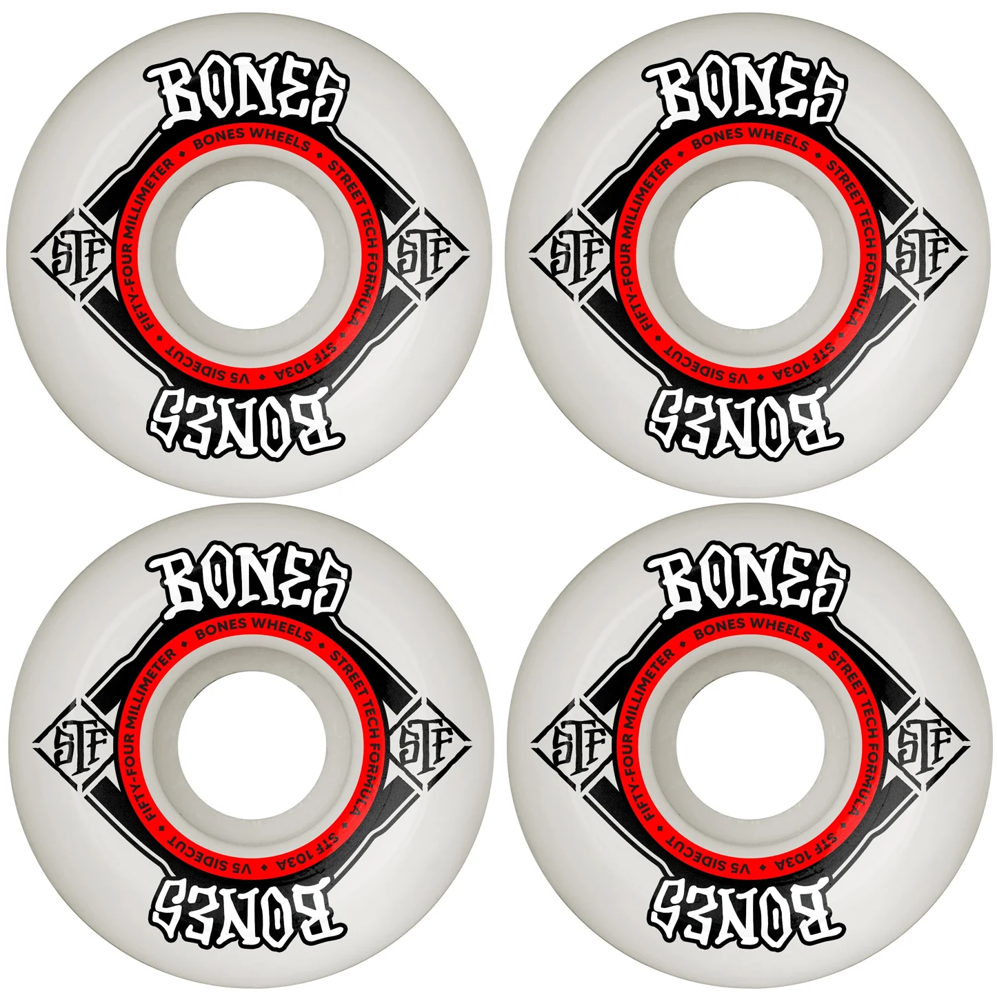 Bones Skateboard Wheels 54mm STF V5 Sidecut 103A White