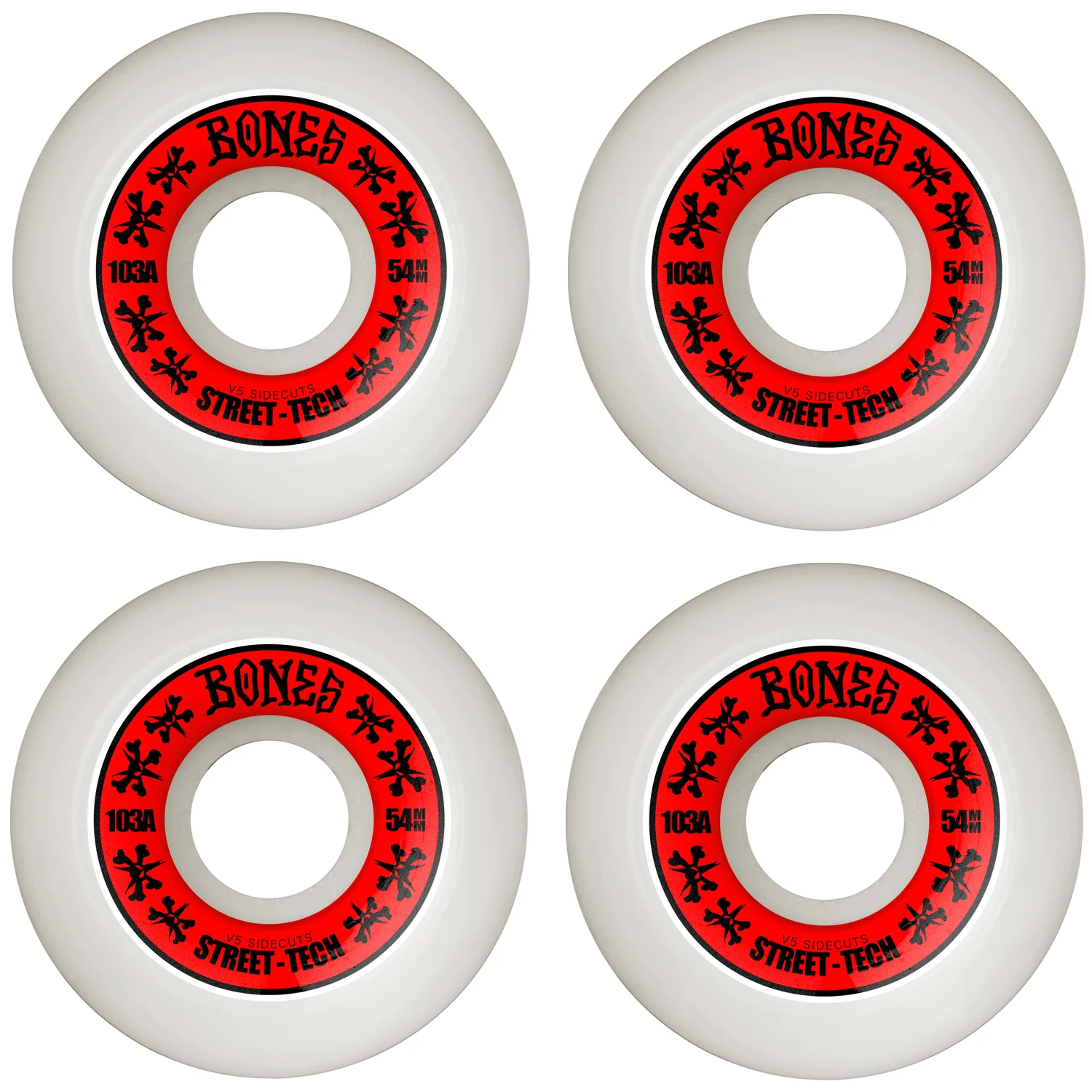Bones Skateboard Wheels 54mm STF V5 Sidecuts 103A White