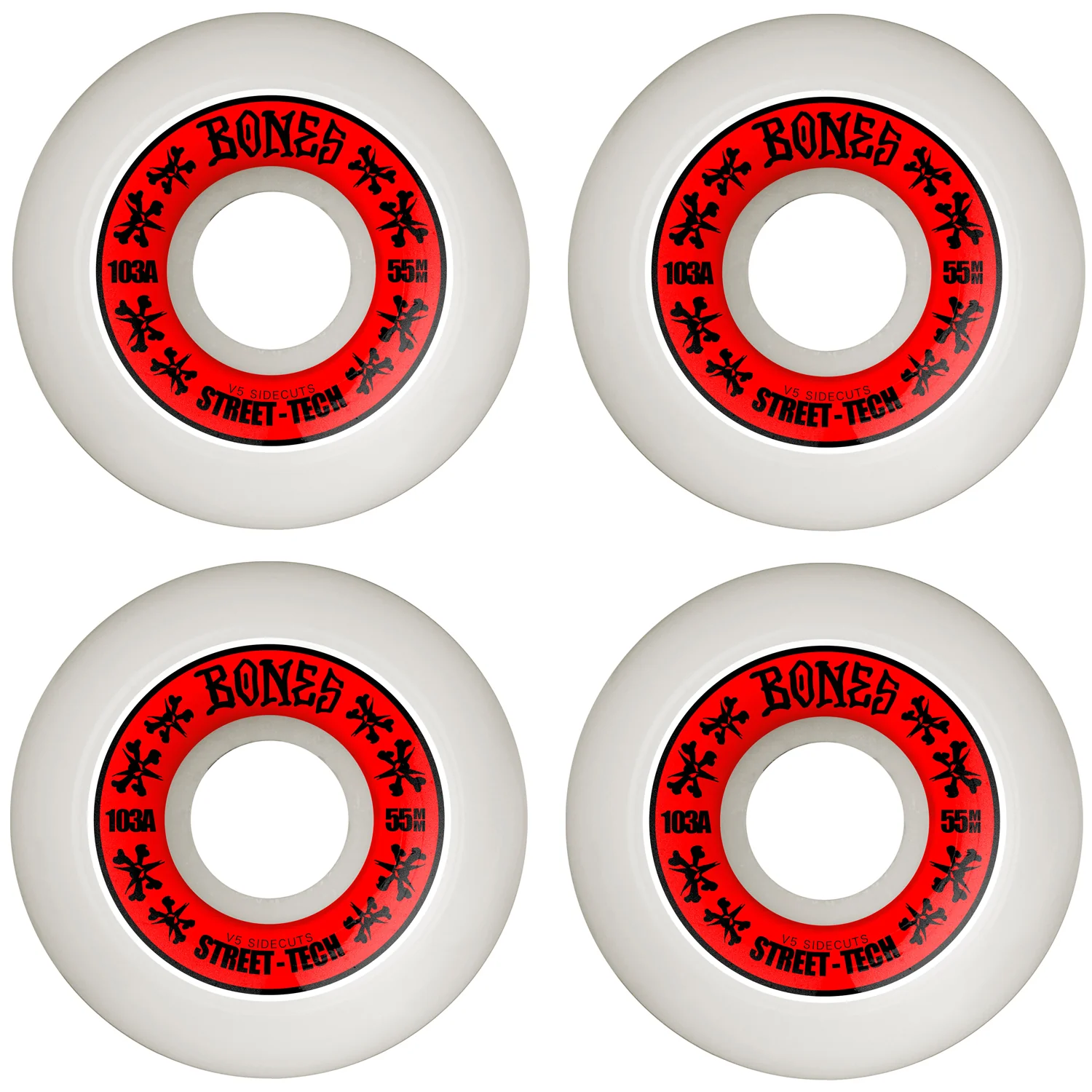 Bones Skateboard Wheels 55mm STF V5 Sidecuts 103A White