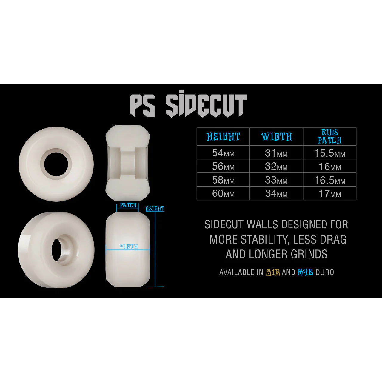 Bones Skateboard Wheels 58mm SPF Scorpeedo P5 Sidecut 81B (101A) White - Image 3