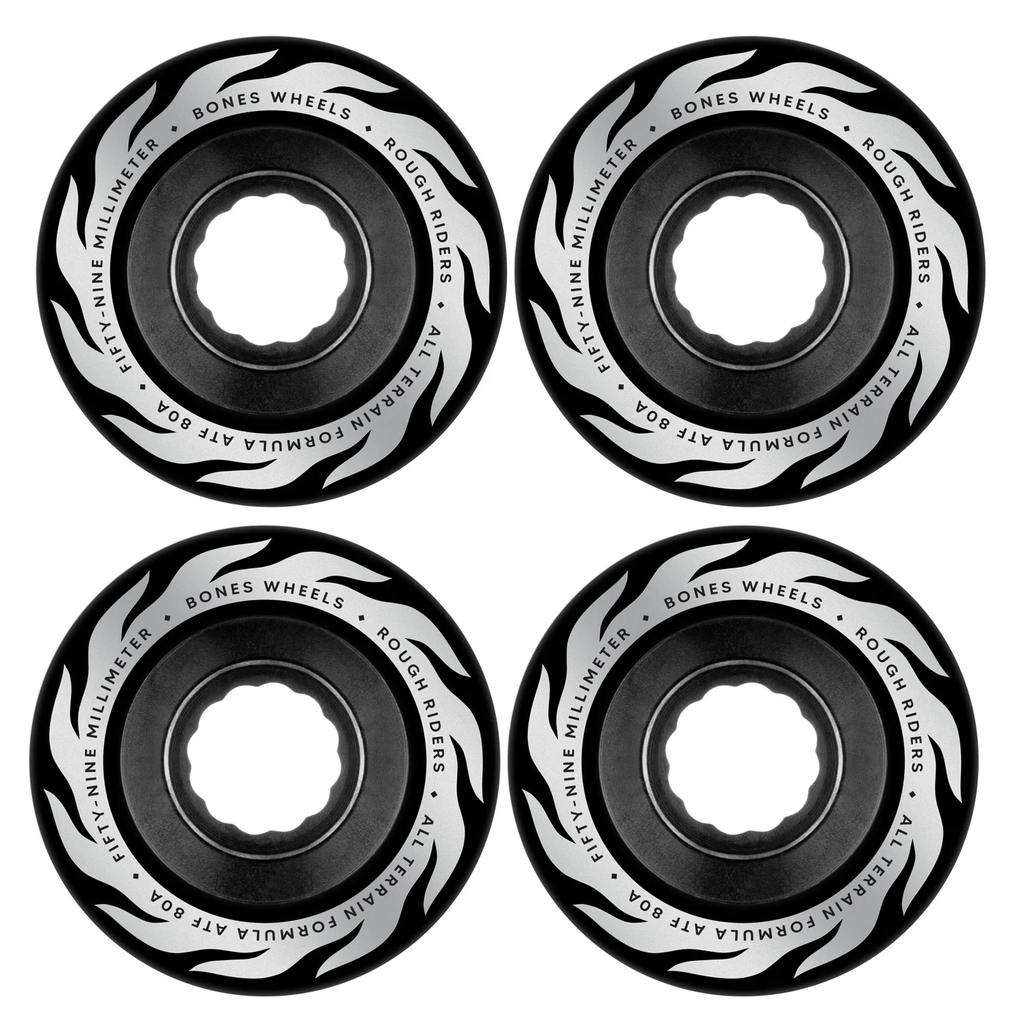 Bones Skateboard Wheels 59mm Eternal Flame Rough Riders ATF 80A Black