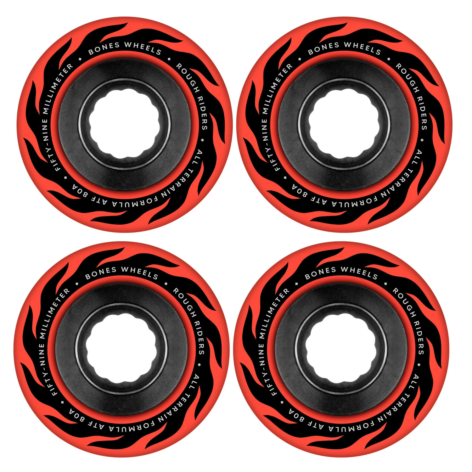 Bones Skateboard Wheels 59mm Eternal Flame Rough Riders ATF 80A Red