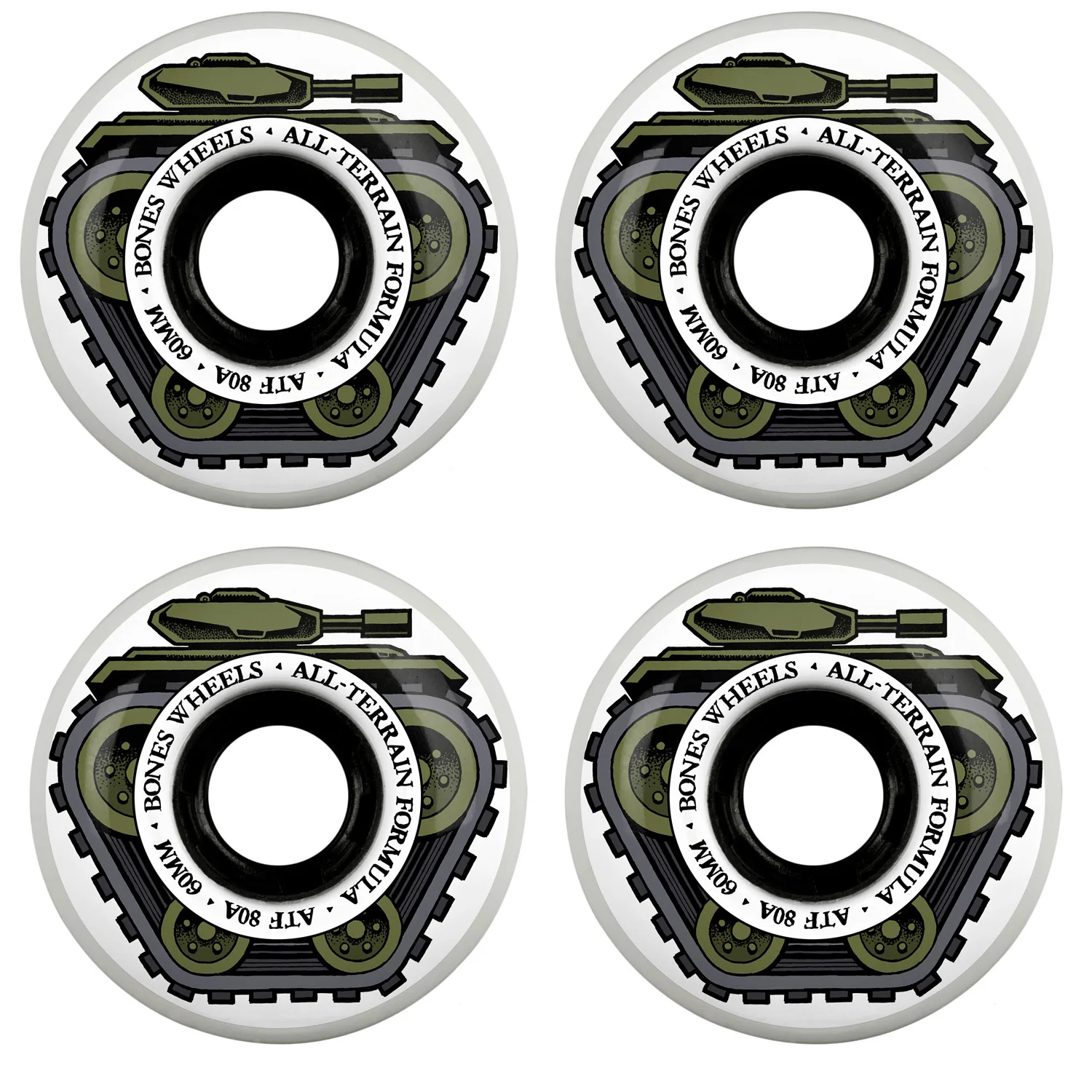 Bones Skateboard Wheels 60mm Tank ATF 80A White All-Terrain Formula